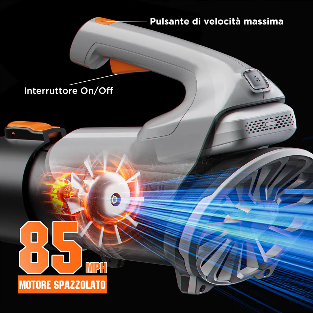 Litheli Soffiatore a Batteria,137 km/h, 604 m³/h, Raccogli Foglie da Giardino con Batteria 20V 2.0AH, Design Leggero,Doppia Velocità