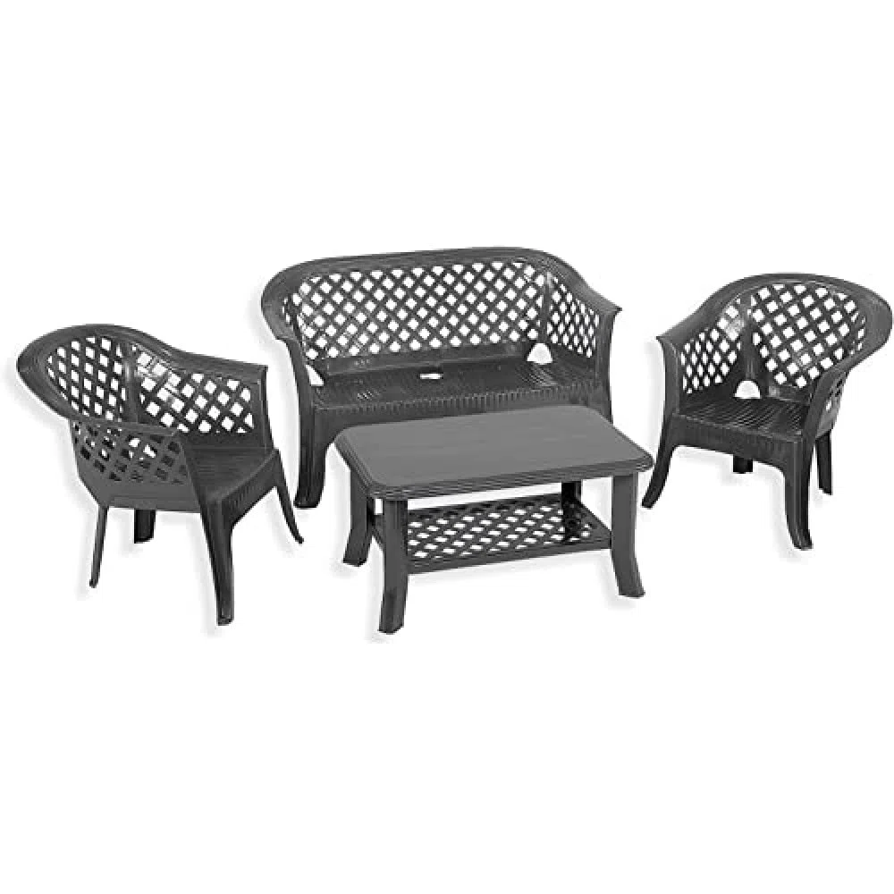 IPAE-PROGARDEN Set da Giardino 2 sedie 1 panchina 1 tavolino Senza Cuscino Antracite - Modello Veranda