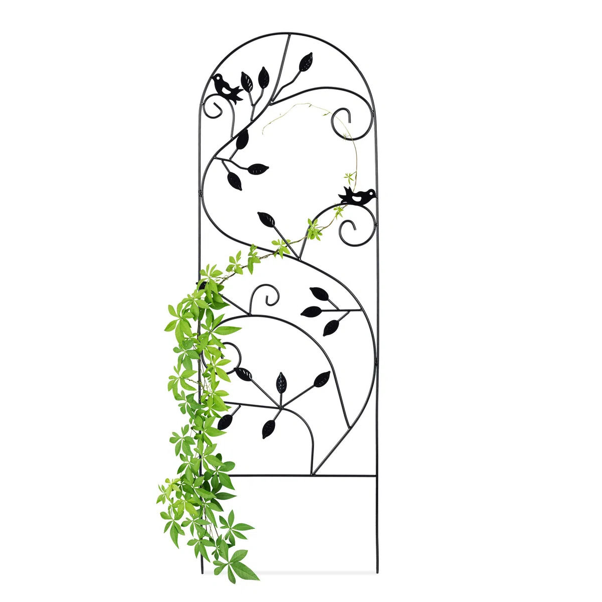 Relaxdays Grigliato da Giardino con Uccellini, in Metallo, per Piante Rampicanti, 120x40 cm, Colore Nero