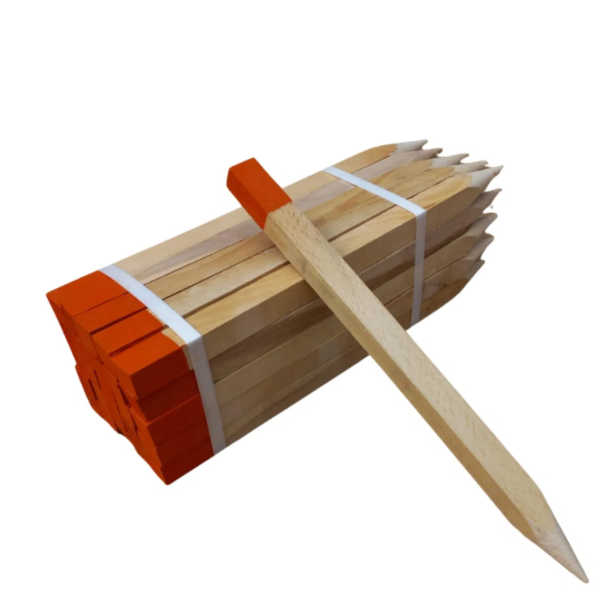 25 Paletti in Legno di Faggio 25x25 mm – Lunghezza 40 cm – Punta Verniciata Rossa – Paletti di Riferimento per Rilievi Geodetici e Segnalazione – Pali da Giardino e Recinzione Robusti