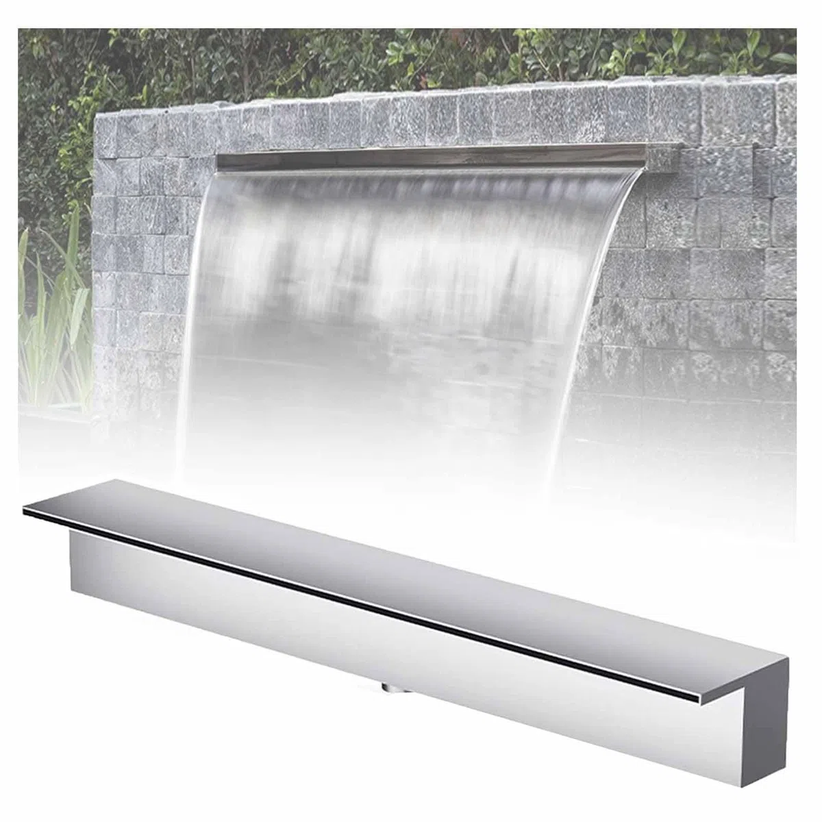 Fontana a cascata in acciaio inox, 90 cm, per esterni, decorazione per stagni e terrazze, in acciaio 304, elegante accento da giardino, perfetto per l'abbellimento
