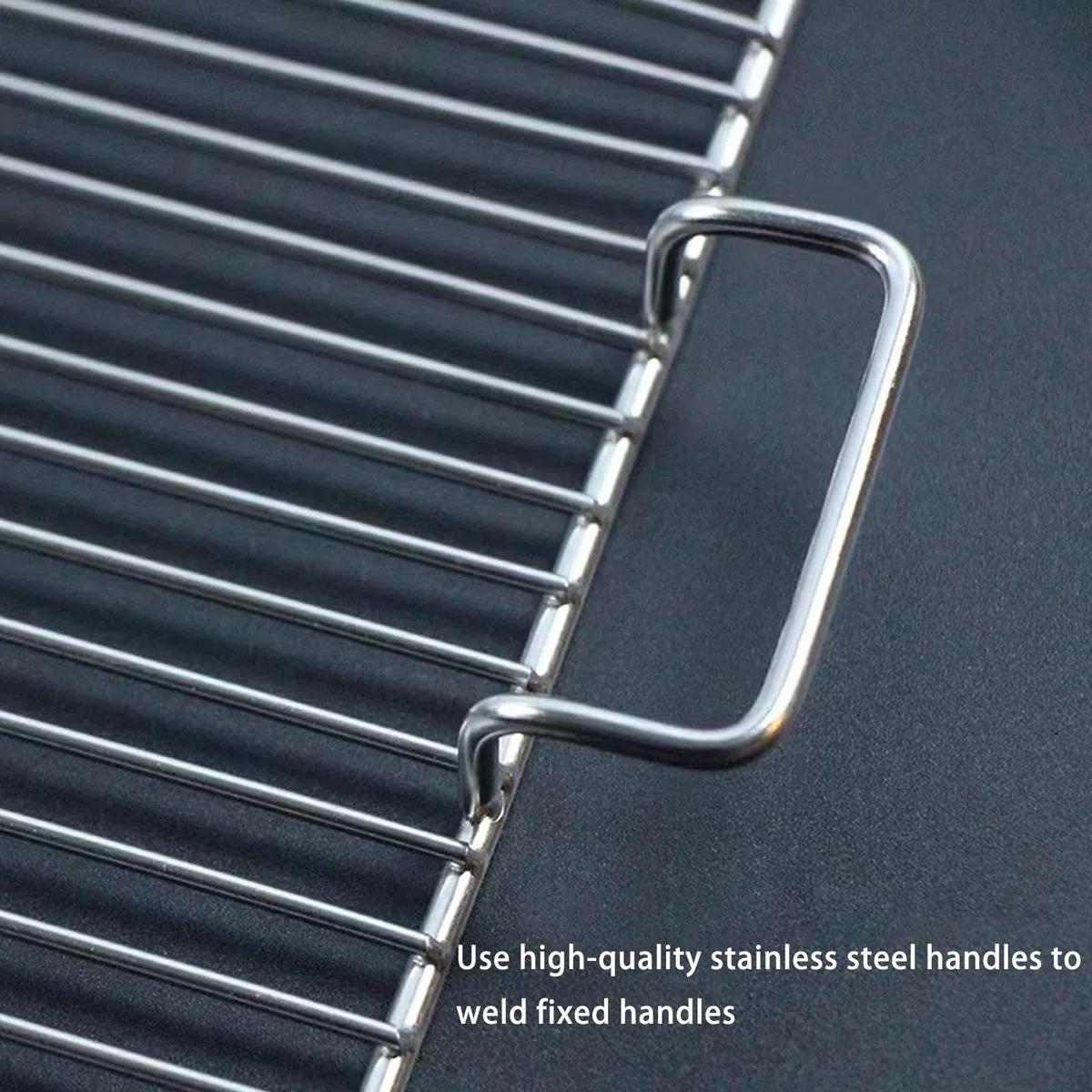 Griglia per barbecue in acciaio inox 304 con manico, griglia rettangolare per cucinare all'aperto, ideale per grigliare carne e verdure, design resistente