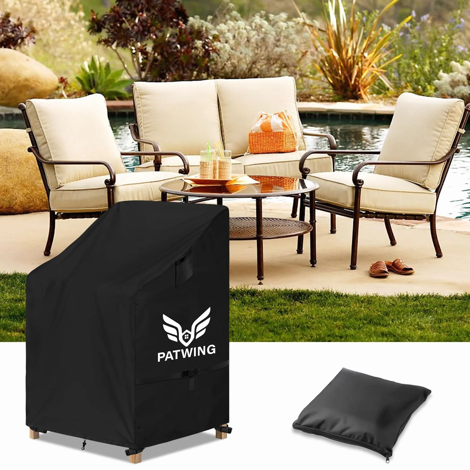 Copri Sedie Esterno, 600D Oxford Copertura per sedie da giardin, Impermeabile anti-UV, Mobili Da Giardino Coprisedie da Esterno, per sedie da giardino e balcone impilabili (70x70x85/125cm)