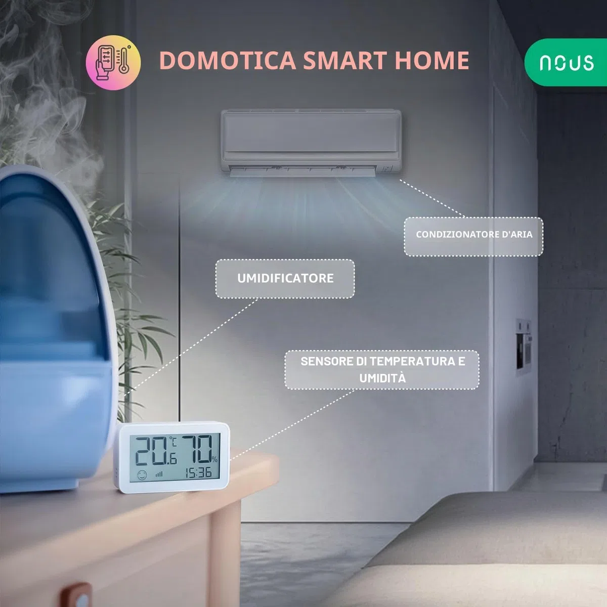 NOUS E6 Sensore di temperatura, termometro intelligente igrometro, sensore di temperatura ZigBee digitale Alexa ZigBee TUYA vita intelligente, MQTT, ZigBee2MQTT