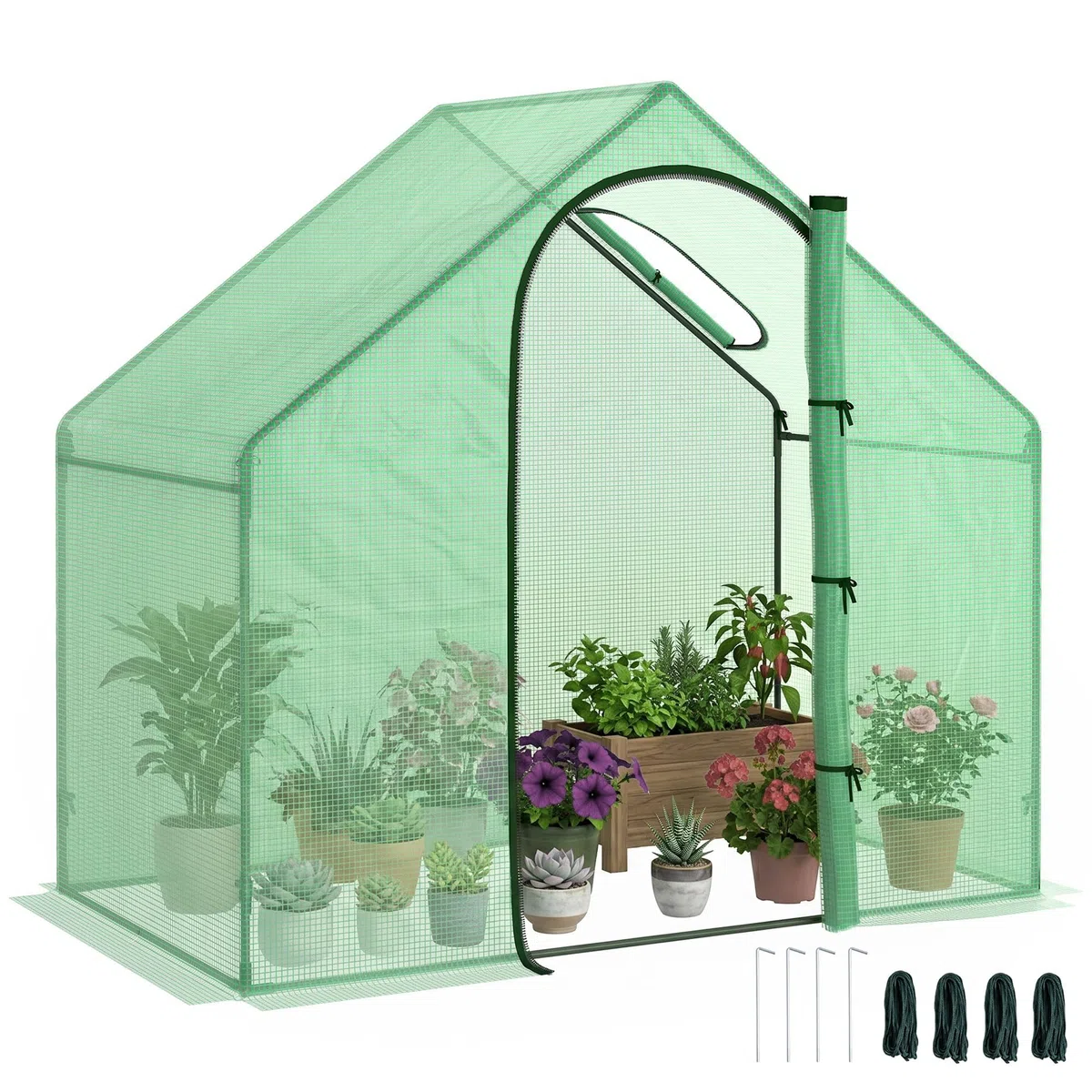 Outsunny Serra da Giardino in Polietilene e Acciaio con Porta a Cerniera e Presa d'Aria, Funi e Paletti Inclusi, 1.8x1x1.7 m, Verde