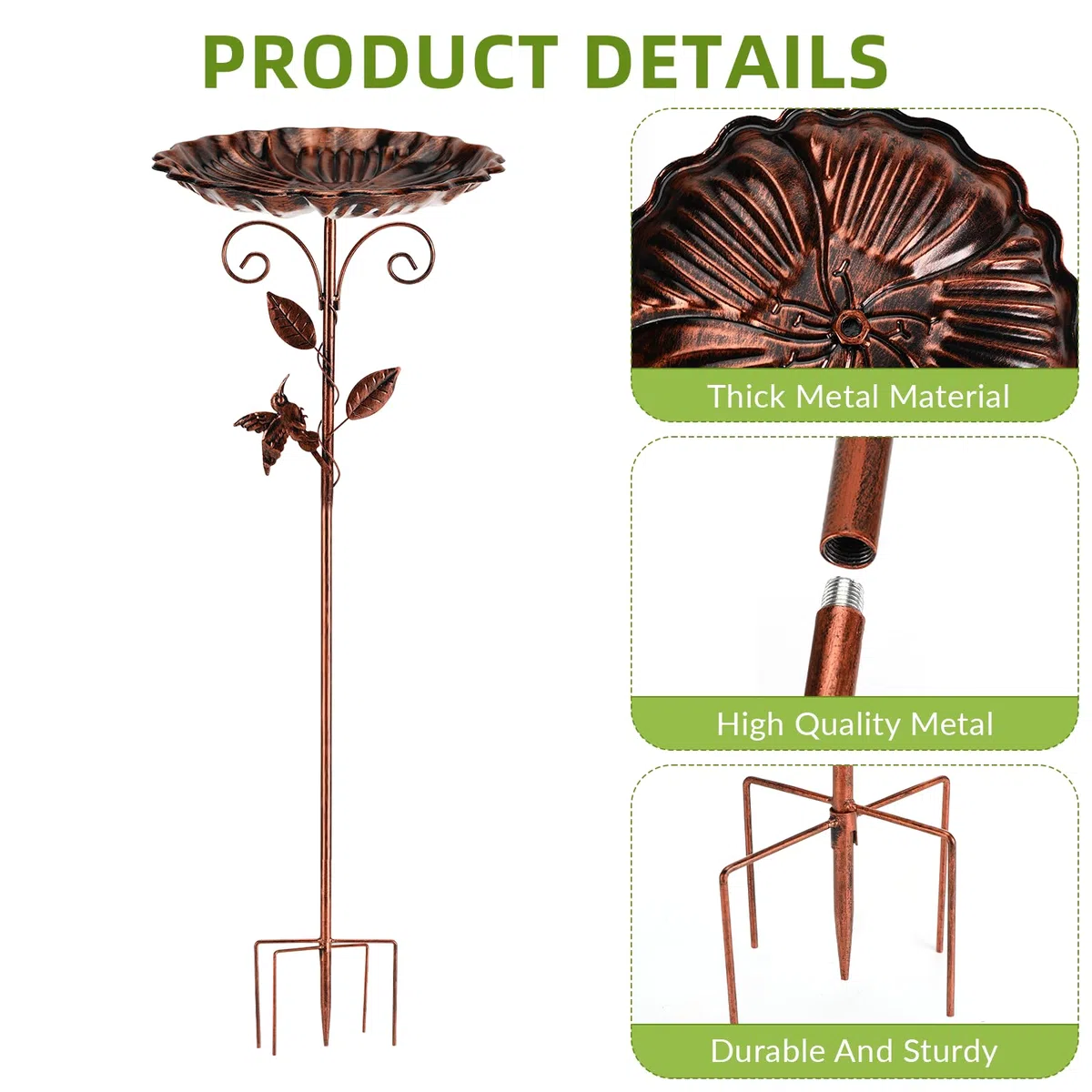 Abbeveratoio per Uccelli in Piedi Grande con Base Stabile, Ideale per Esterni Giardino Balcone Cortile, Uccelli Selvatici E Decorazione da Giardino