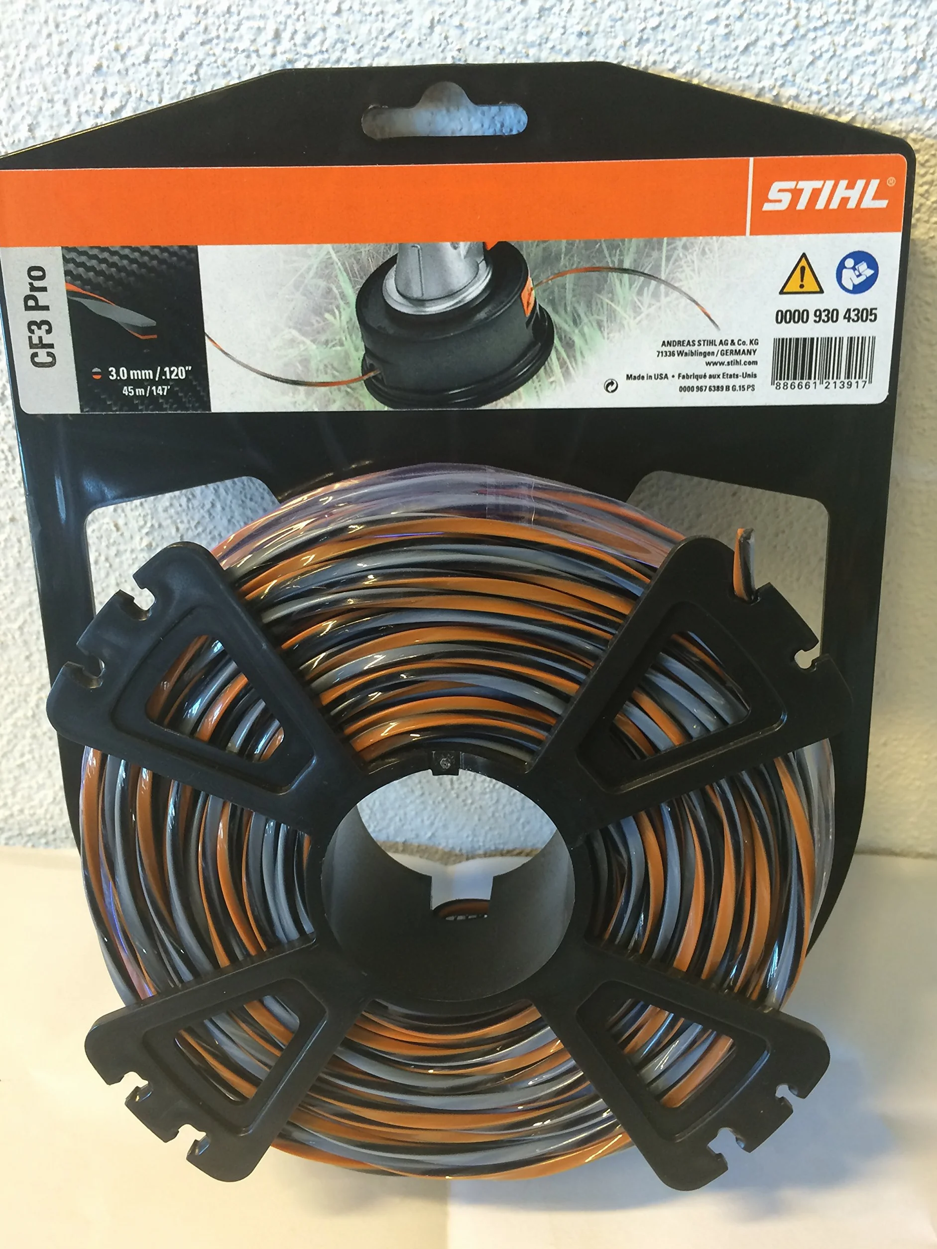 Stihl 00009304305 Fili per falciatura a Forma di Croce con Contenuto di Carbonio, Arancione, 3.0mm / 45m