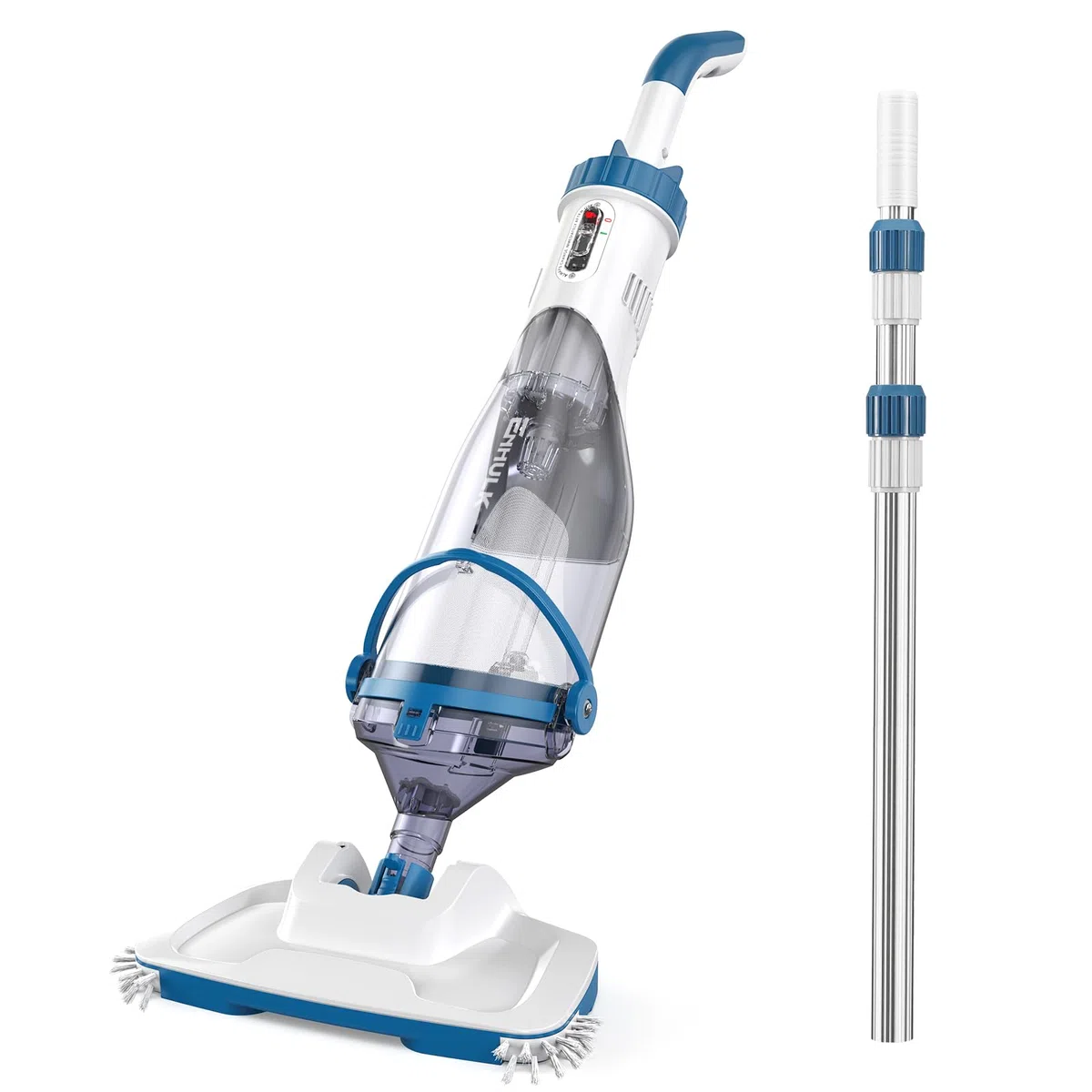 Enhulk Batteria per aspirapolvere per piscina, 2025, testa larga 34 cm, tempo di funzionamento fino a 60 minuti, con 3 filtri e asta telescopica, aspirazione fino a 4200 l/h, ideale per piscina fuori