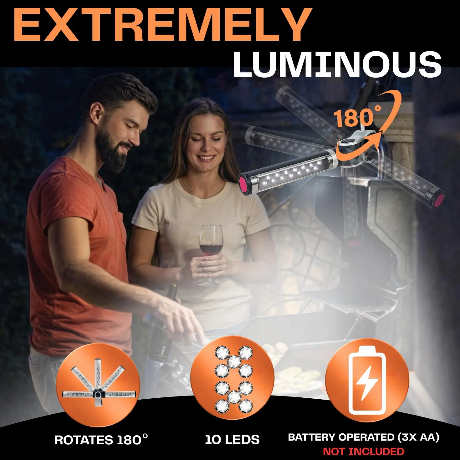 Light Accents - Luce per barbecue a LED, funzionamento a batteria, con morsetto in alluminio, luce per barbecue
