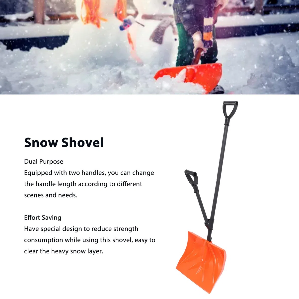 Pala da Neve, Pala per Rimozione Neve in Metallo Ad Alta Resistenza, Pala per Cereali Portatile con Manico Antiscivolo per Giardino Esterno, Campeggio