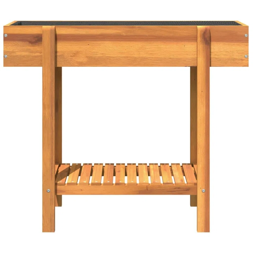 Fioriera Rialzata 90x30x75 cm Legno Massello Acacia da Giardino | Vasca per piante da balcone e patio con ripiano inferiore e sacco interno in tessuto, ideale per orto ed erbe aromatiche.