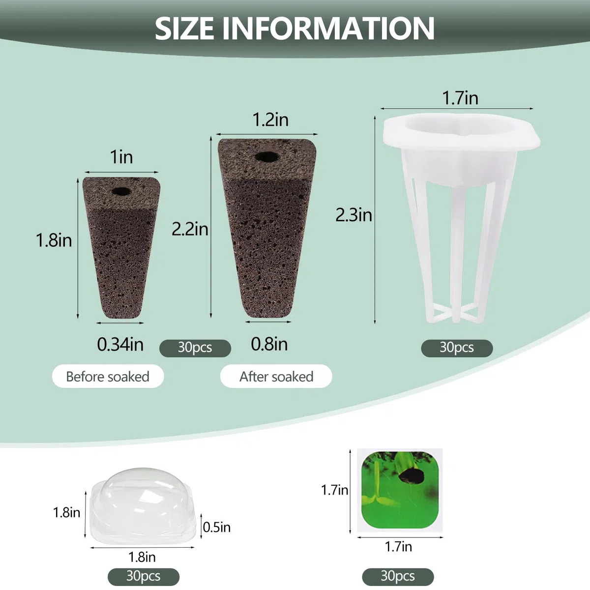 YBB Set di 30 baccelli idroponici, spugne quadrate per la crescita delle piante, kit di base per semi, tra cui 30 spugne, 30 cestini, 30 cupole, 30 adesivi, compatibili con IDOO, QYO, LYKO Hydroponics