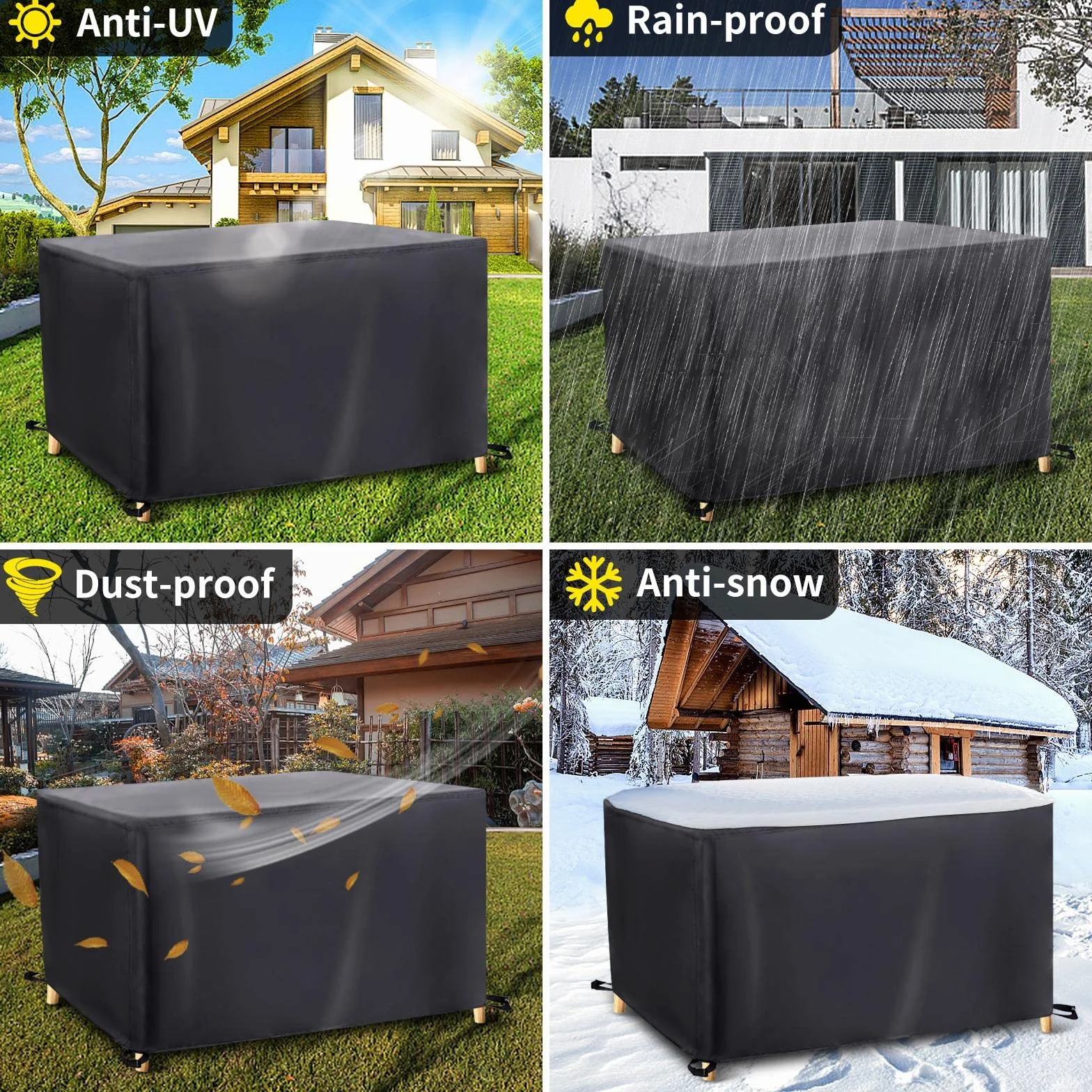 Copri Tavolo da Esterno Impermeabile - 110x55x90cm(LxWxH) 420D Oxford Copertura per Mobili da Giardino Rettangolare Anti-UV Antivento Copritavolo Tavolo da Esterno per Cortile Tavoli Sedie