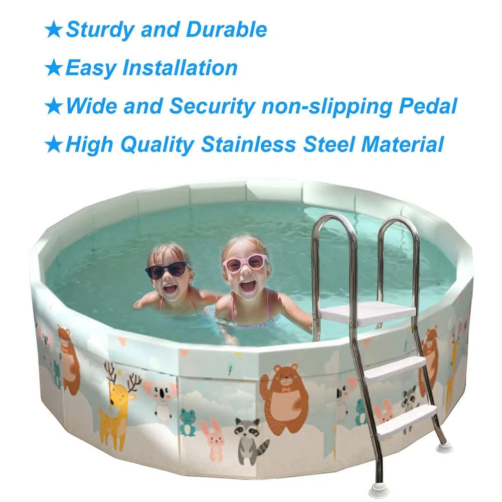 Scala per piscina fuori terra, telaio in acciaio inox resistente a 2 gradini per pareti da 83,8 cm, ingresso e uscita antiscivolo con piedini rotanti, 85 cm