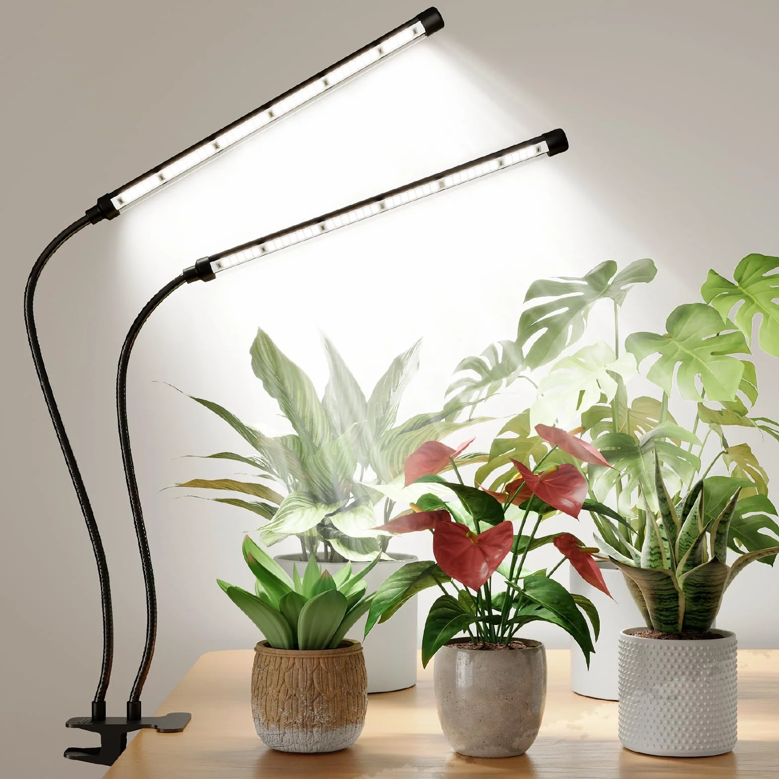 Bamworld Lampada a LED a spettro completo, lampada per piante da interno, lampada a risparmio energetico, regolabile in altezza e funzione timer, adatta per piante ed erbe aromatiche