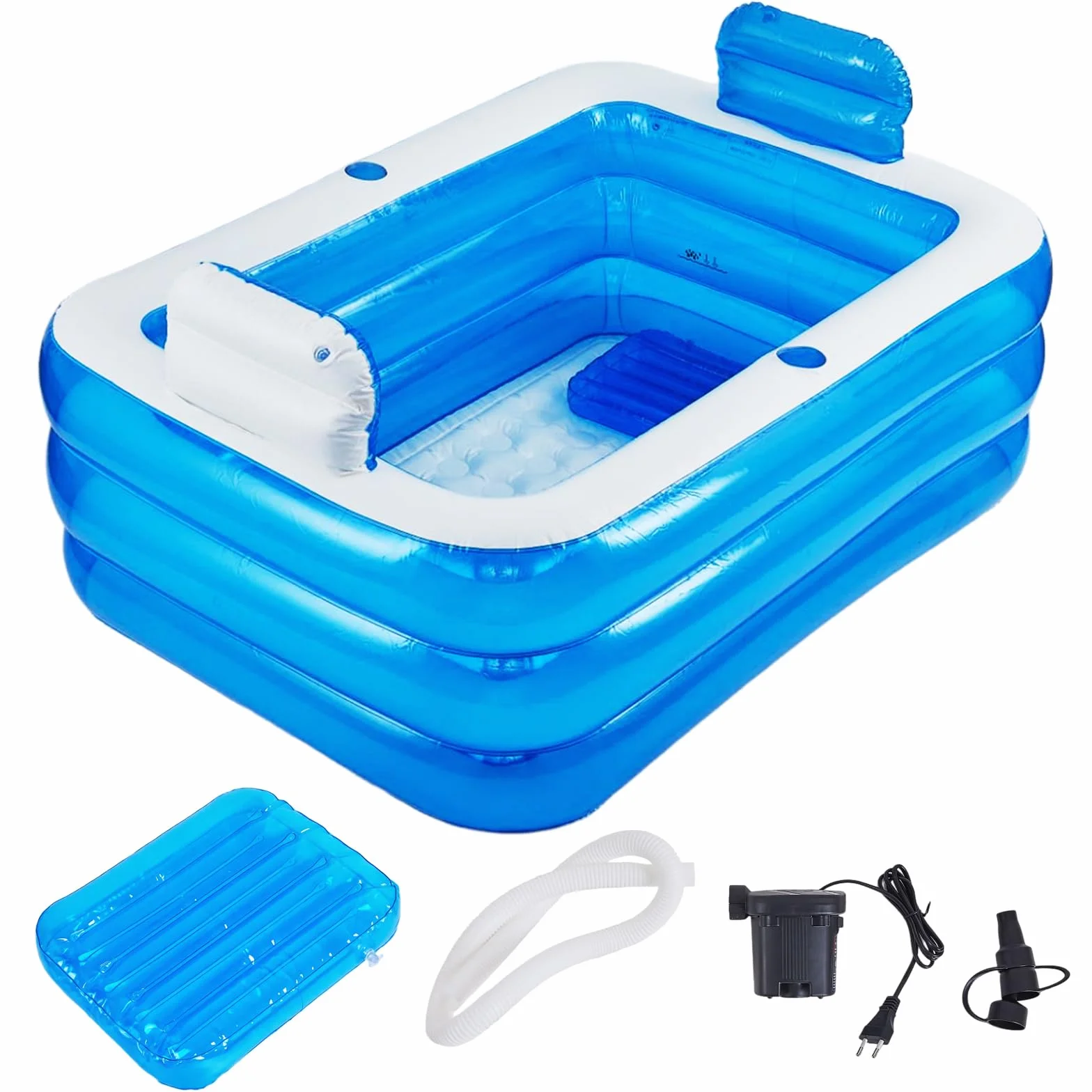 Piscina gonfiabile, vasca da bagno pieghevole, gonfiabile, per adulti, idromassaggio all'aperto, piscina per balcone, giardino, piscina rettangolare con grande schienale in balza e supporto