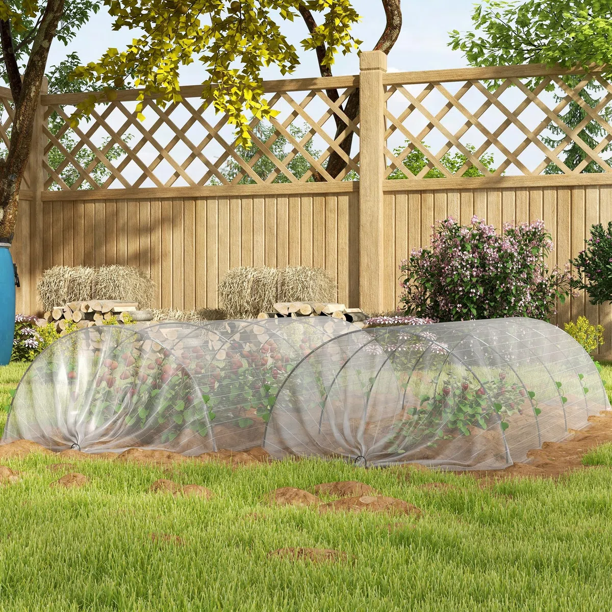 Outsunny Cerchi da Giardino per Serra, Archi per Serra Tunnel Orto con Copertura a Rete, Archetti Flessibili e Clip di Fissaggio, 200x80x41 cm, Bianco