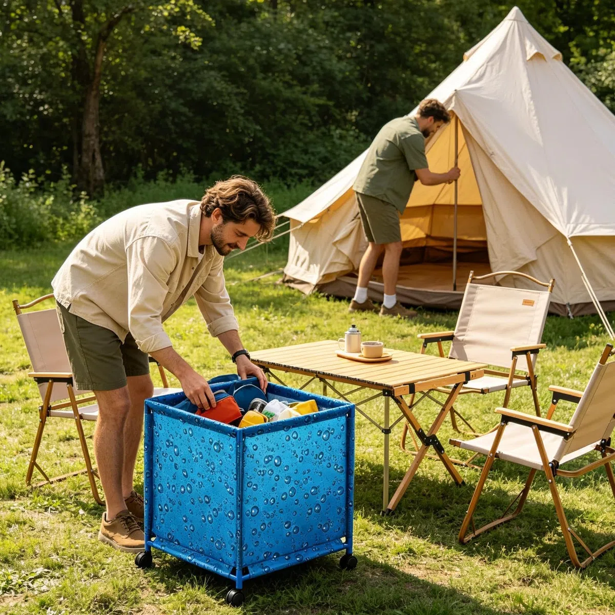 Organizer per giocattoli da piscina, 62 x 62 x 72 cm, per piscina all'aperto, in tessuto Oxford blu reale, organizer arrotolabile e pieghevole, cestino per accessori da nuoto, carrello portatile per