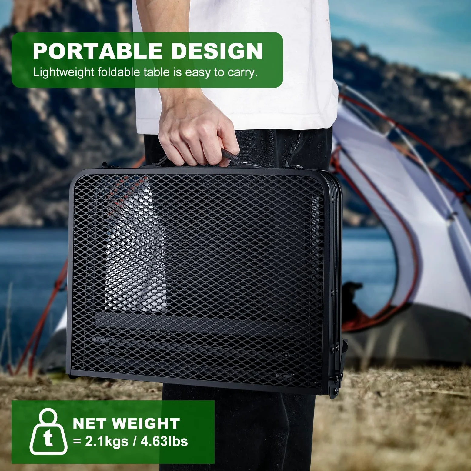 Odoland Tavolo Pieghevole Salvaspazio 60x40x56 cm, Tavolo da Picnic con Maniglia di Trasporto, Tavolino da Campeggio Portatile Ultraleggero, Tavolo per Giardino Viaggio Picnic Campeggio