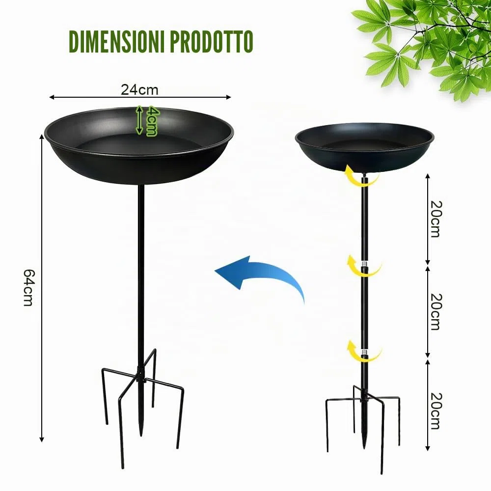 Vasca per uccelli da giardino, tavoli per uccelli per il giardino, autoportante, resistente, stazione di alimentazione per uccelli staccabile con robusto paletto in metallo, mangiatoie per uccelli in