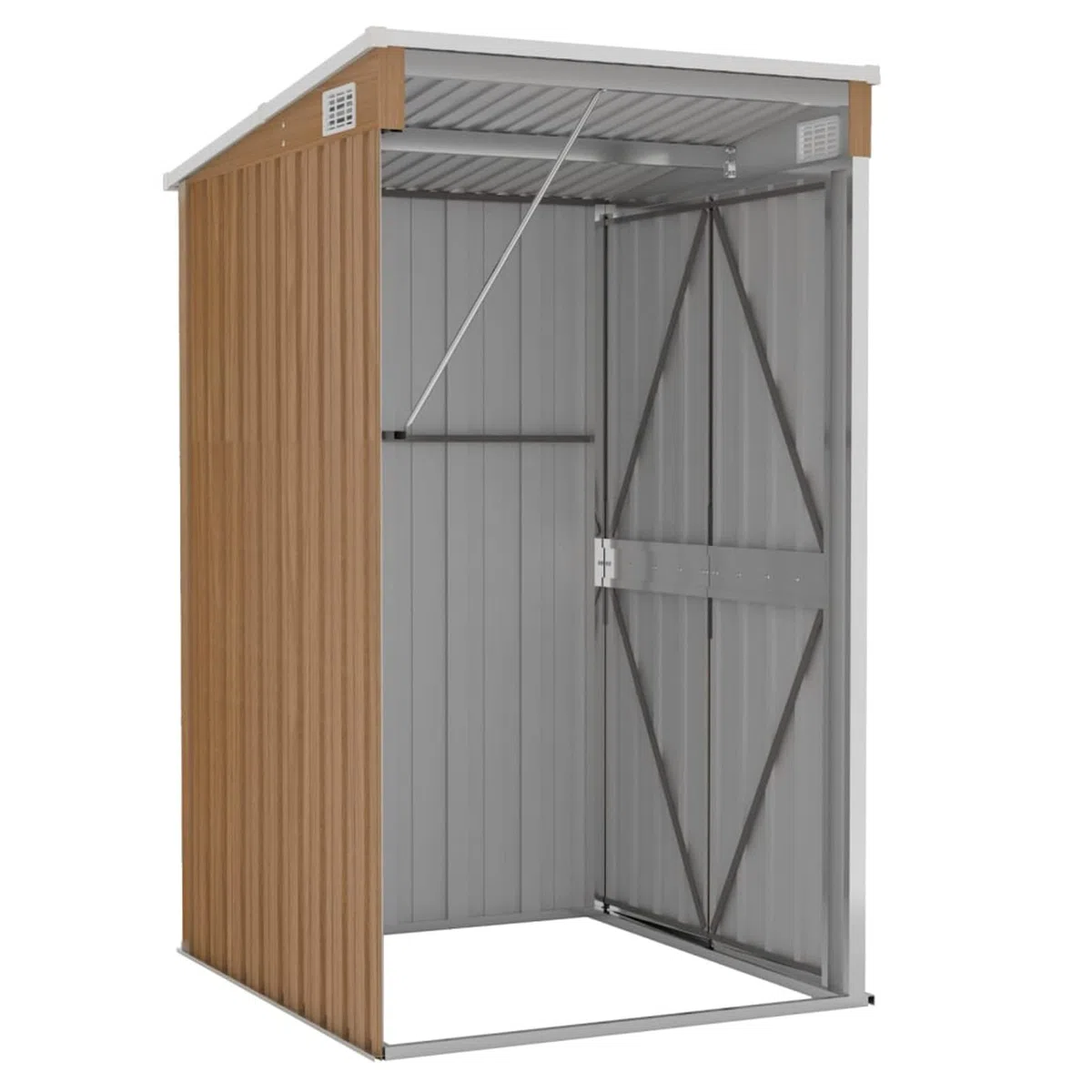 Gecheer Capanno Giardino a Parete,Capannone,Casetta,per Attrezzi,Casetta Porta Attrezzi,Porta Attrezzi da Giardino,Rimessa Attrezzi da Giardino,Capanno Attrezzi,Marrone 118x100x178 cm Acciaio Zincato