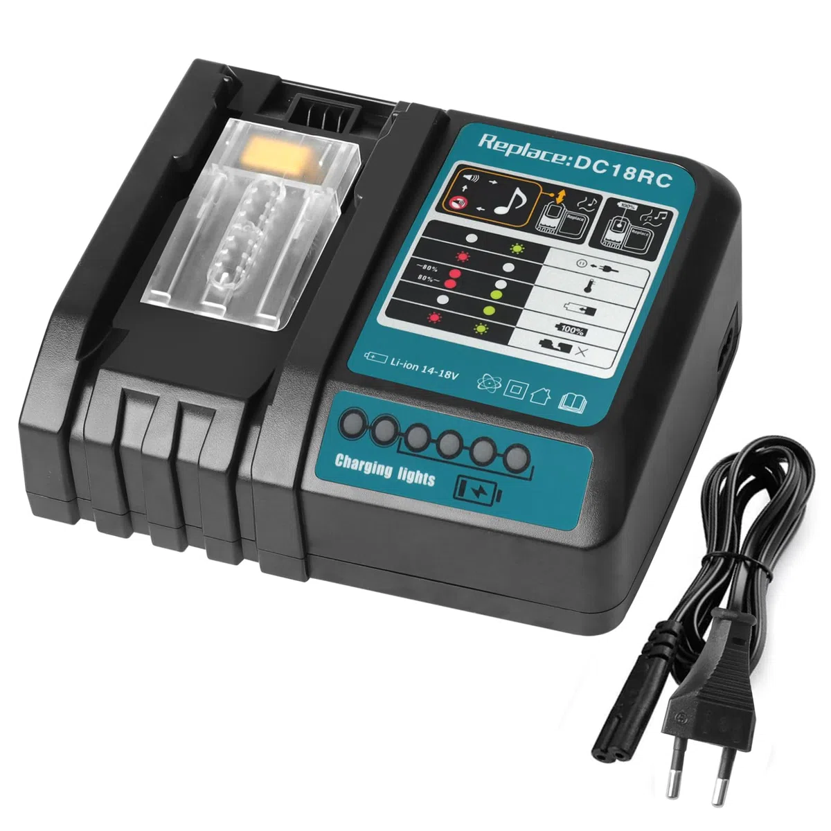 QUPERR DC18RC Caricatore rapido compatibile con_makit_a_14,4 V/18 V batteria agli ioni di litio BL1815N BL1820 BL1830 BL1840B BL1850 BL1860 BL1450, ricambio per DC18RD DC18RA DC18SD DC18SE