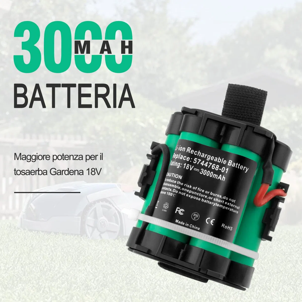 18V 3,0Ah Batteria di Ricambio per Gardena R38Li, R40Li, R45Li, R50Li, R70Li, R75Li, R80Li, 124562