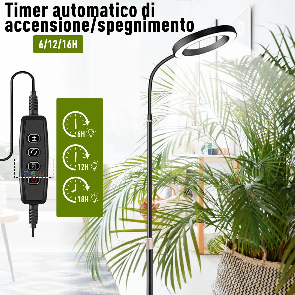 Lampada per Piante a LED, Spettro Completo 380-800nm con Timer 6/12/16H, 3 Modalità Luce & 10 Livelli Luminosità, Altezza Regolabile 57-170cm, Grow Light per Piante da Interno, Include Timer