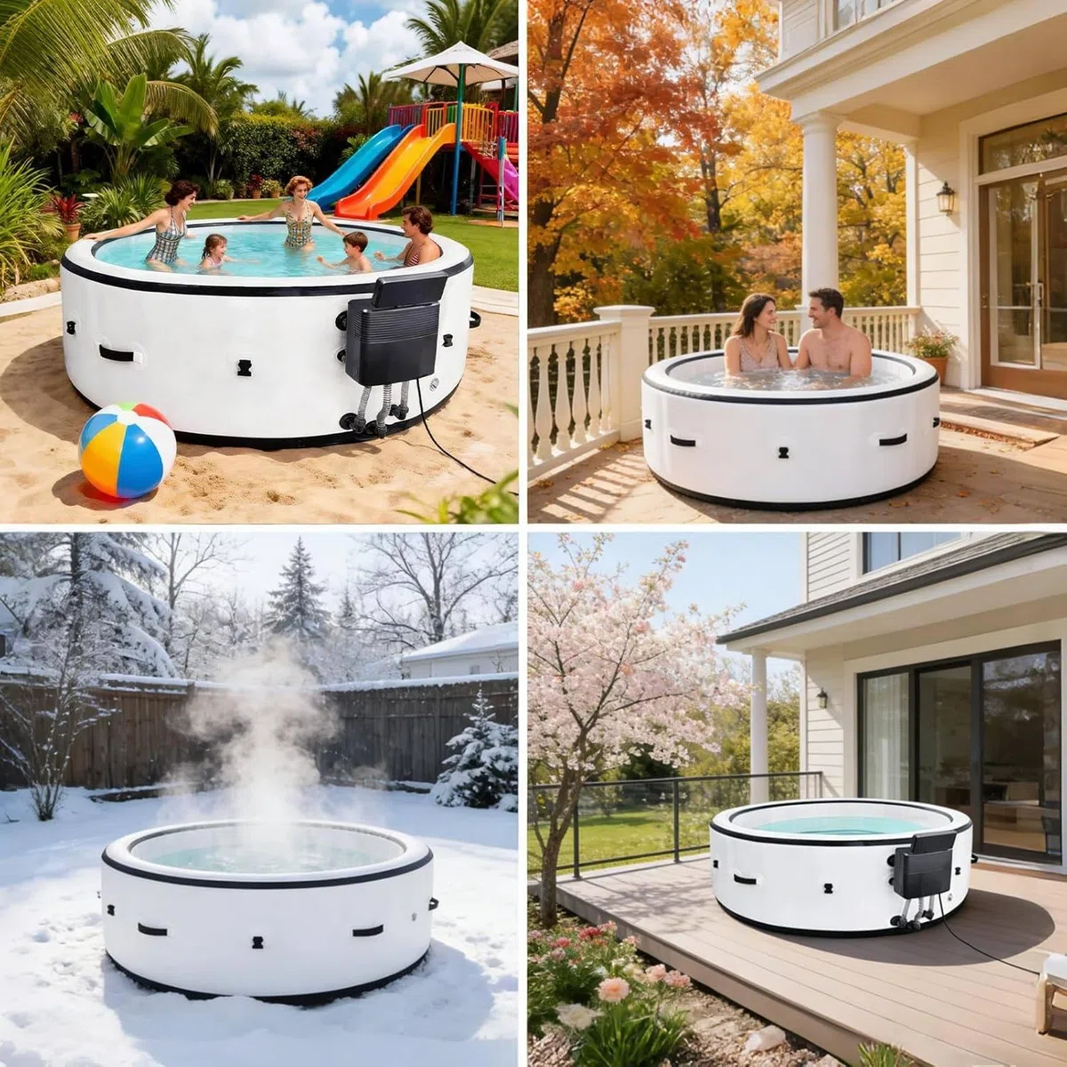 Vasca idromassaggio gonfiabile per 4-6 persone, spa rotonda portatile con massaggio a bolle e pannello di controllo digitale, perfetta per uso interno/esterno in cortile, patio o bordo piscina