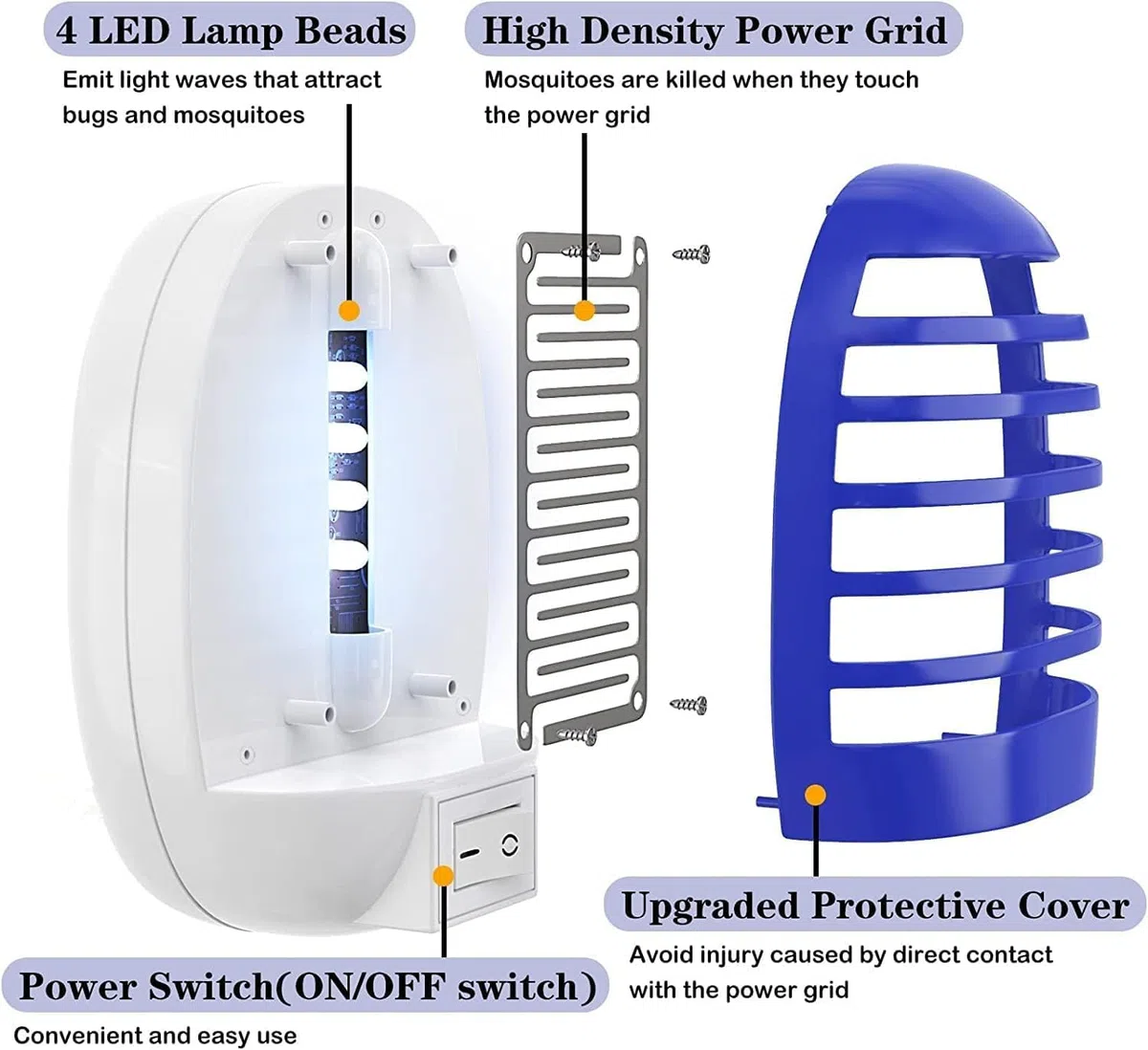 4 Pezzi Elettrica Antizanzare,Elettrica Atossica e Sicura,UV Anti Trappola Zanzare,Presa per Casa Interno per Casa Interno Cucina Soggiorno