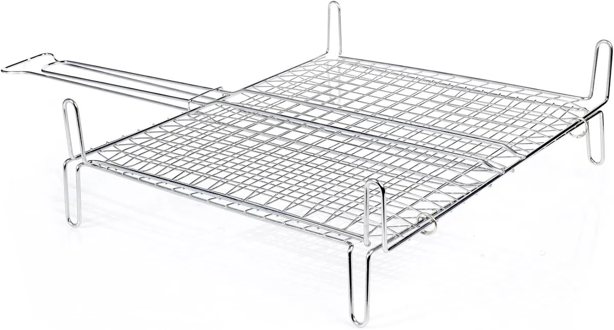 Generico Griglia Barbecue Doppia a Rete Bombata con Piedi in Filo di Acciaio Cromato, Graticola Resistente e Versatile per Grigliate Perfette (40x45 cm)