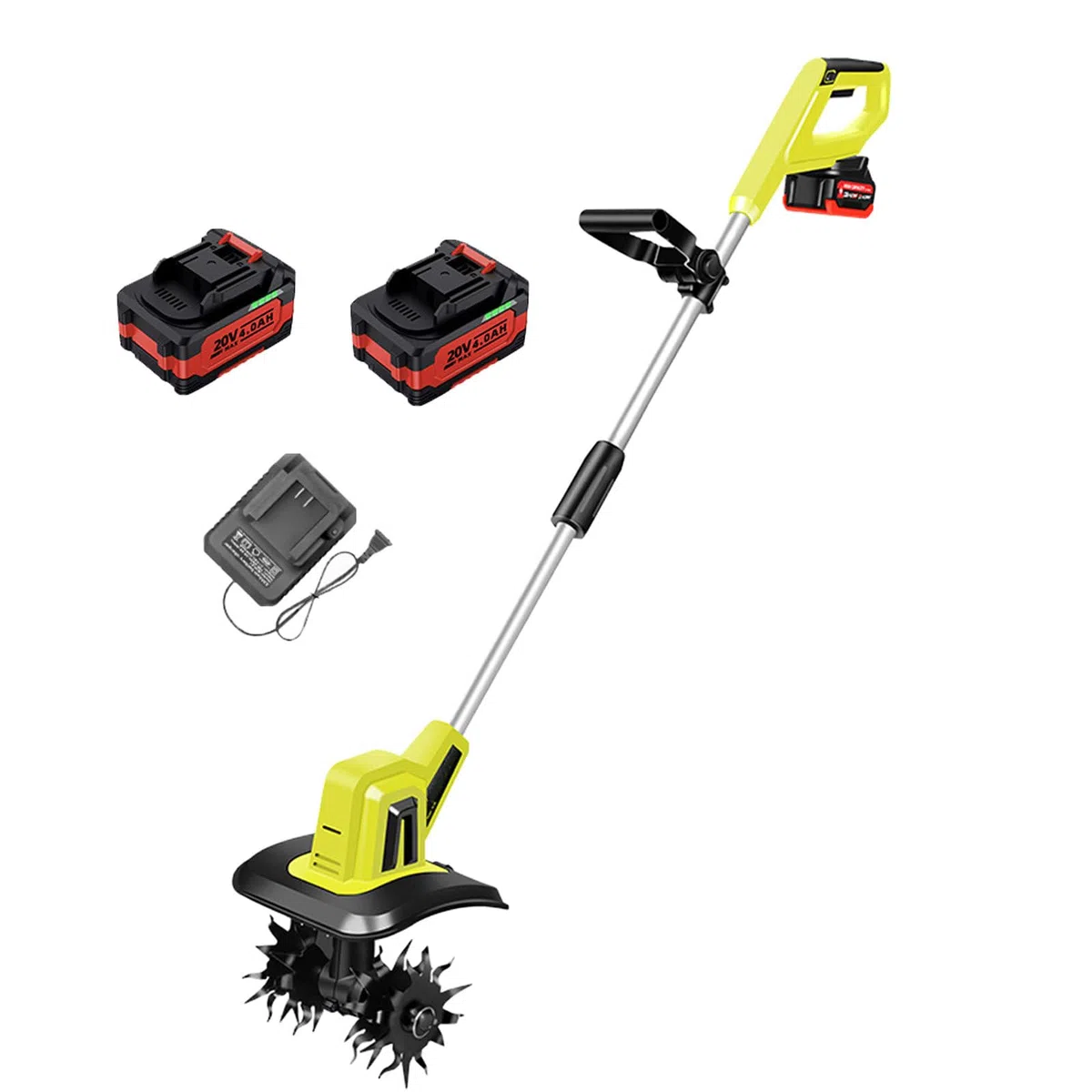 Motocoltivatore Rotavator Da Giardino,Potente Coltivatore Del Terreno,Larghezza Di Lavoro 25Cm,Profondità Di Lavoro 22Cm Con Batteria E Caricabatterie,Per Prato,Orti,2batteries