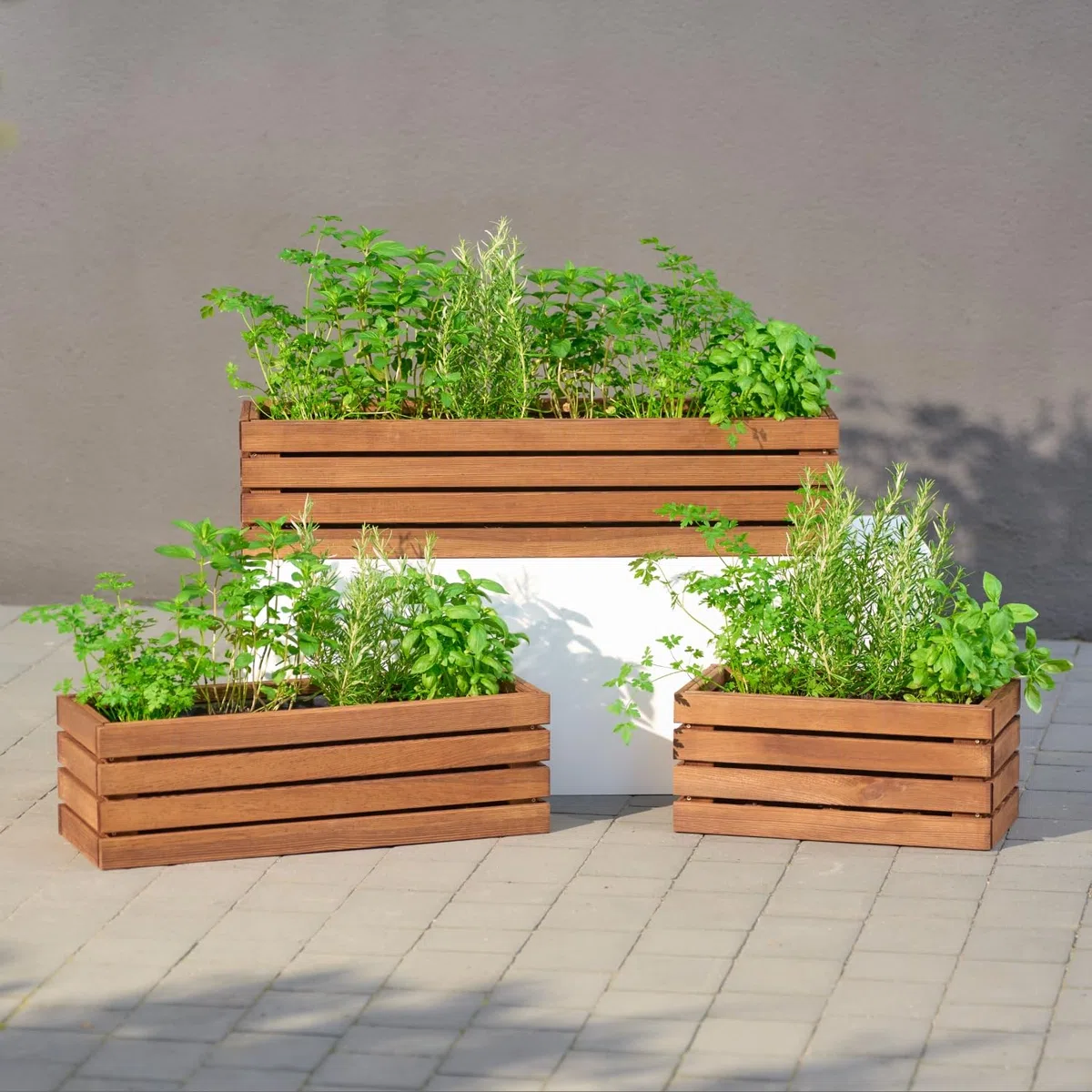 Fioriera in legno rettangolare – impregnata marrone, con inserto in plastica rimovibile – Vaso per fiori per balcone, giardino e terrazza (Orizzontale marrone, 86x23 H20)