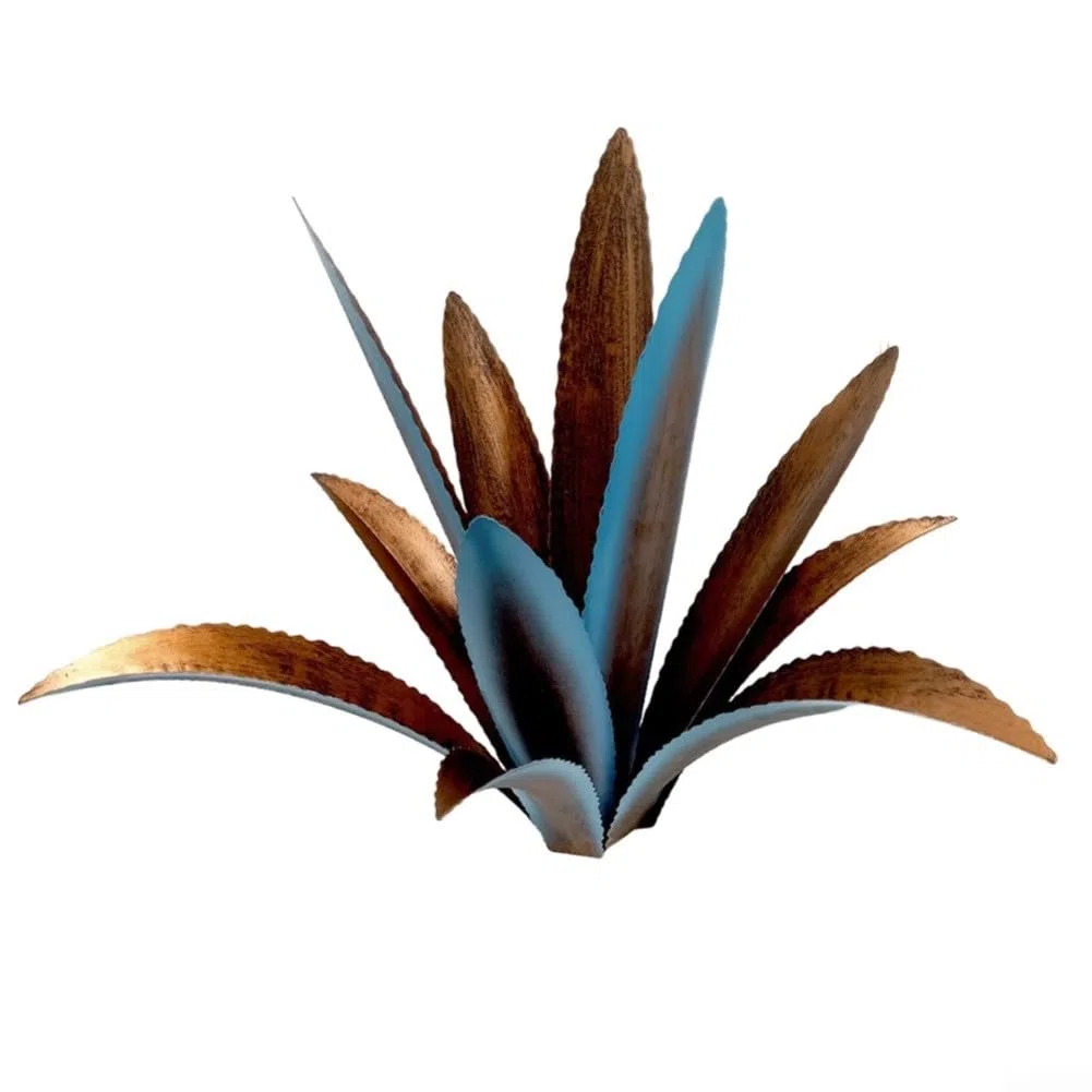 Decorazione per esterni in agave di ferro per giardino e patio, scultura in metallo con viti a forma di H sicure per stabilità e finitura resistente alle intemperie (rosso con asta ad H)
