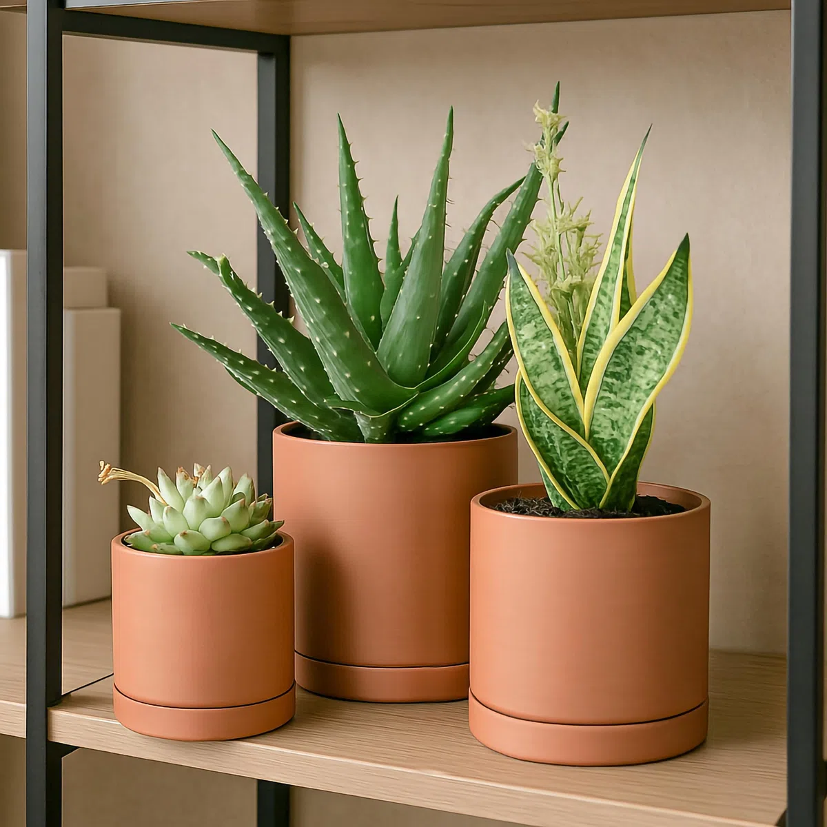 D'vine Dev Vasi in terracotta per piante, 10,7 cm, 14,5 cm, 14,5 cm, vaso per piante grasse con drenaggio e piattino, 40-A-T-1