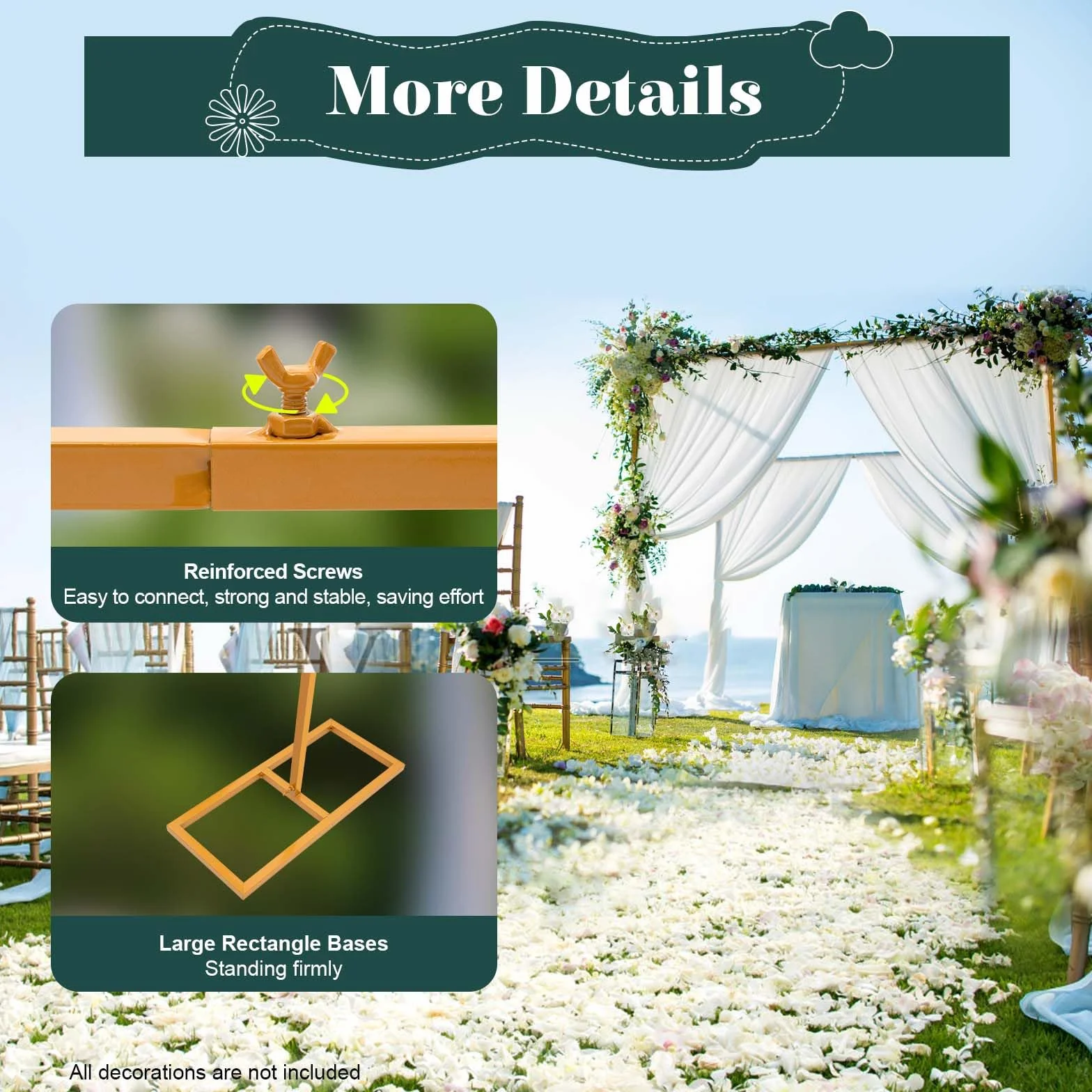 3 x 3 m arco di nozze quadrato cornice floreale supporto sfondo con bottone a farfalla oro metallo arco d'uva matrimonio con base per matrimoni, feste di compleanno, banchetti di laurea