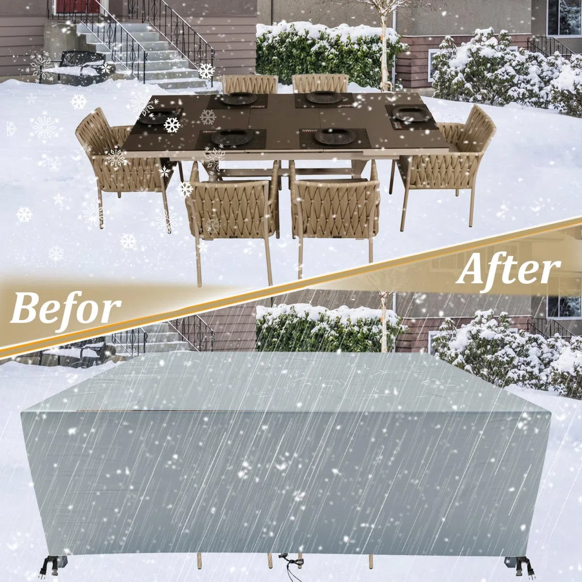 HNKDKJ Copertura Protettive per Mobili da Giardino in Rattan 205x75x65cm/LxWxH Panno 420D Oxford Impermeabile CoperturaTavoli e Sedie da Cortile Raggi UV, Resistente allo Strappo Copertura Tavolo