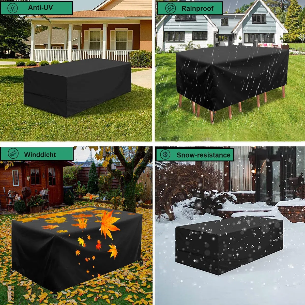 Copertura Tavolo Esterno Impermeabile 180x150x55cm/LxWxH Copri Tavolo da Esterno Impermeabile Telo Copri Tavolo Esterno Impermeabile Tavoli e Sedie da Cortile Raggi UV Copertura Mobili Giardino-Nero