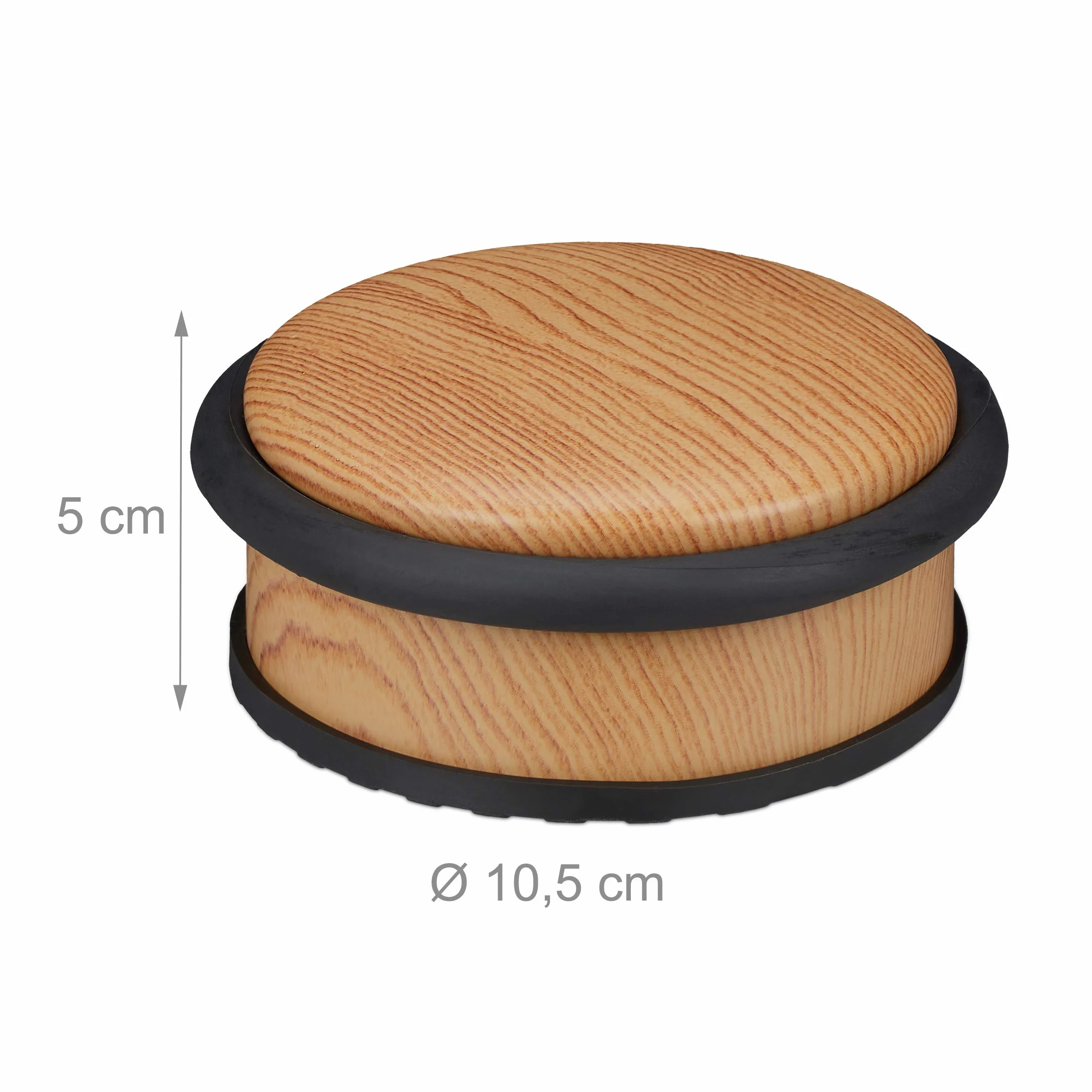 Relaxdays Fermaporta da Pavimento Piatto, Blocca Porta per Ante Pesante, Aspetto Legno, HxD: 5 x 10,5 cm, Marrone Chiaro