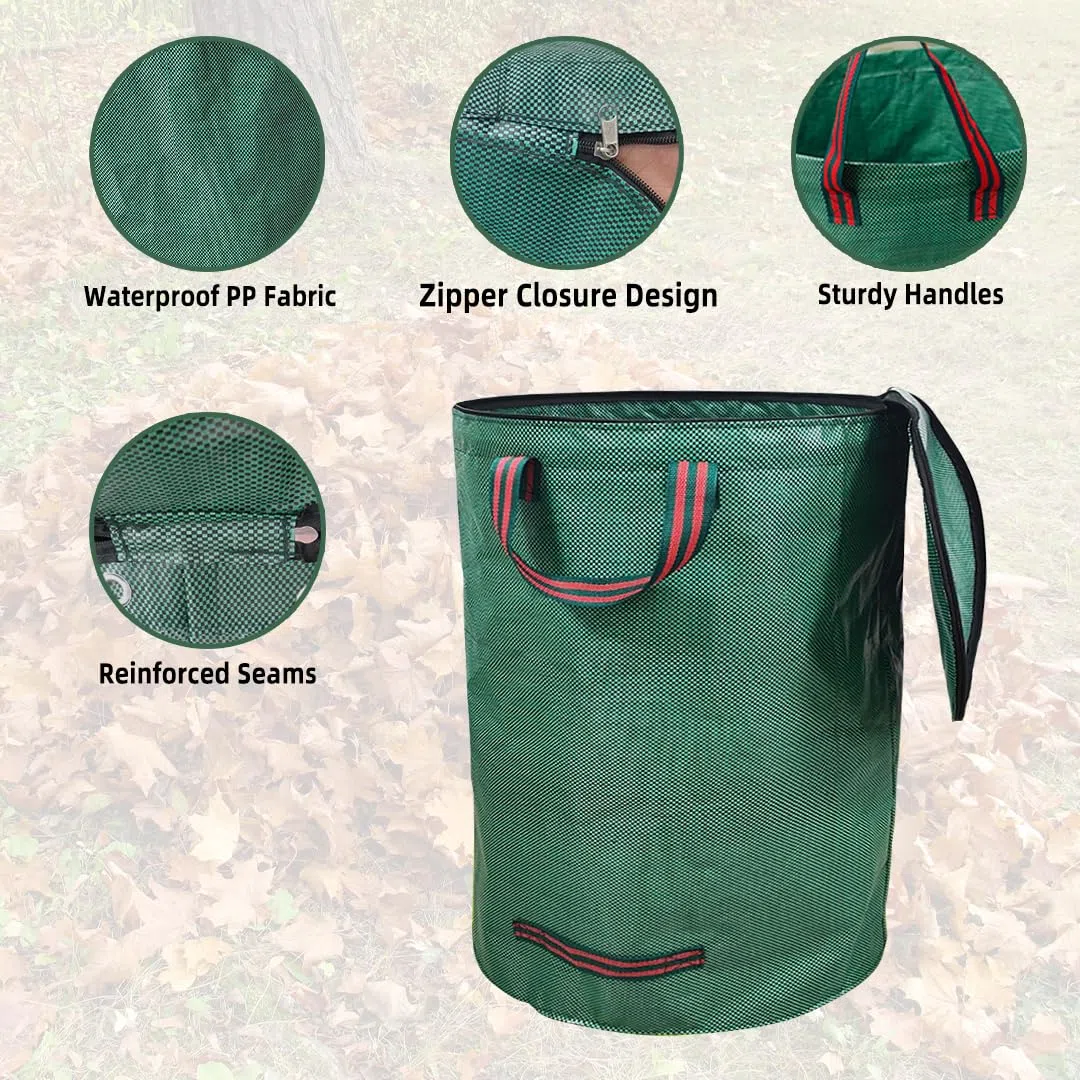 Sacchi da giardinaggio con coperchio 2x 200L – Raccogli foglie da giardino, sacchi per rifiuti pieghevoli con maniglie, impermeabili, in polipropilene, robusti, antistrappo e riutilizzabili