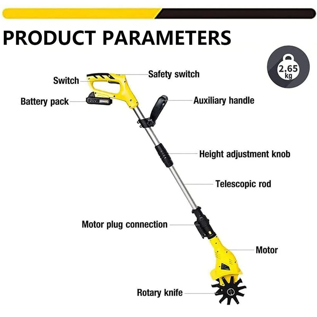 Coltivatore/motocoltivatore elettrico a batteria con batteria ricaricabile e caricatore - Larghezza di lavoro 10cm, profondità di lavorazione 16cm, coltivatore ideale per l'allentamento del terreno