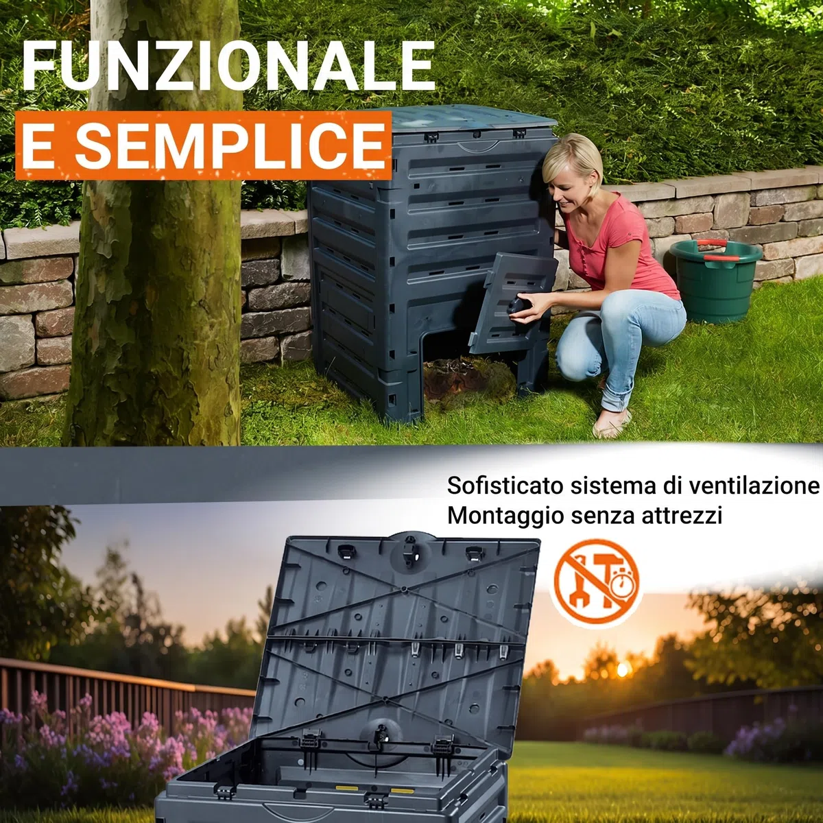 GARANTIA ECO-MASTER compostiera in plastica 300 litri nero