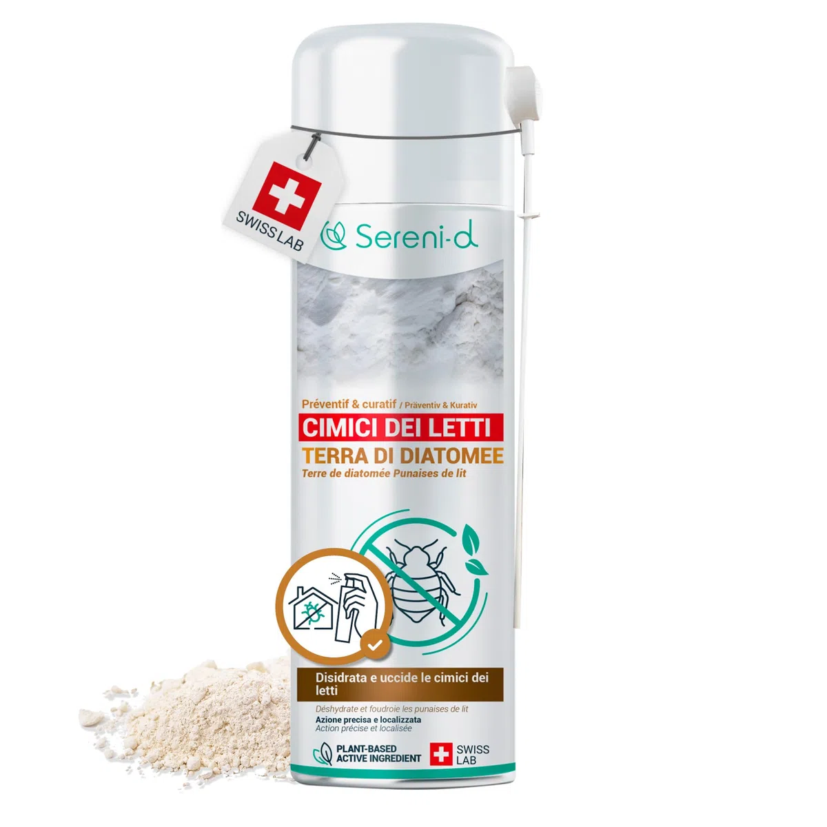 TERRA DI DIATOMEE CIMICI DA LETTO – AEROSOL ANTI CIMICI DA LETTO – EFFICACIA FULMINANTE – Ingredienti 100% naturali - Azione IMMEDIATA ed EFFICACE - Swiss Lab