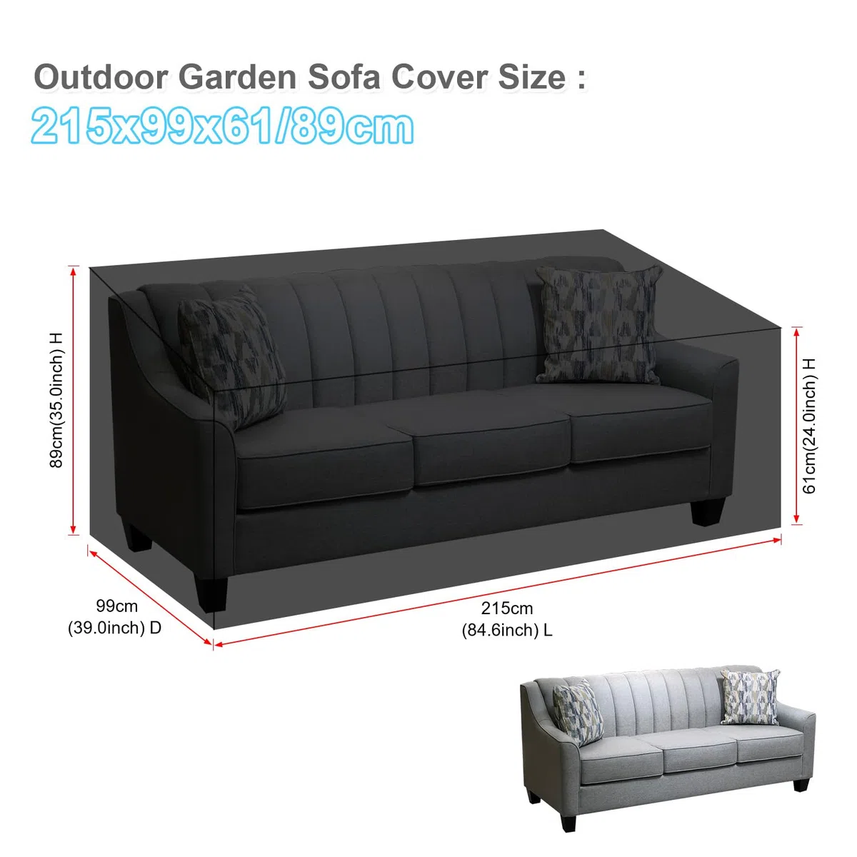 Copertura Divano Esterni 3 Posti Copridivano da Giardino, Telo Impermeabile Copri Divano da Esterno, Copertura Protettiva per Divano, Coperture per Panche da Giardino, 215x99x61/89cm