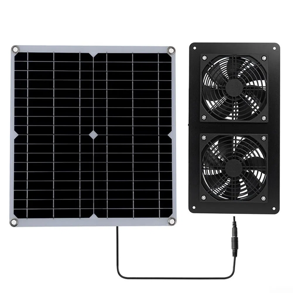 Ventola di scarico solare da 30 W, con doppia ventola, per serra, pollaio per camper, (ventilatore solare)