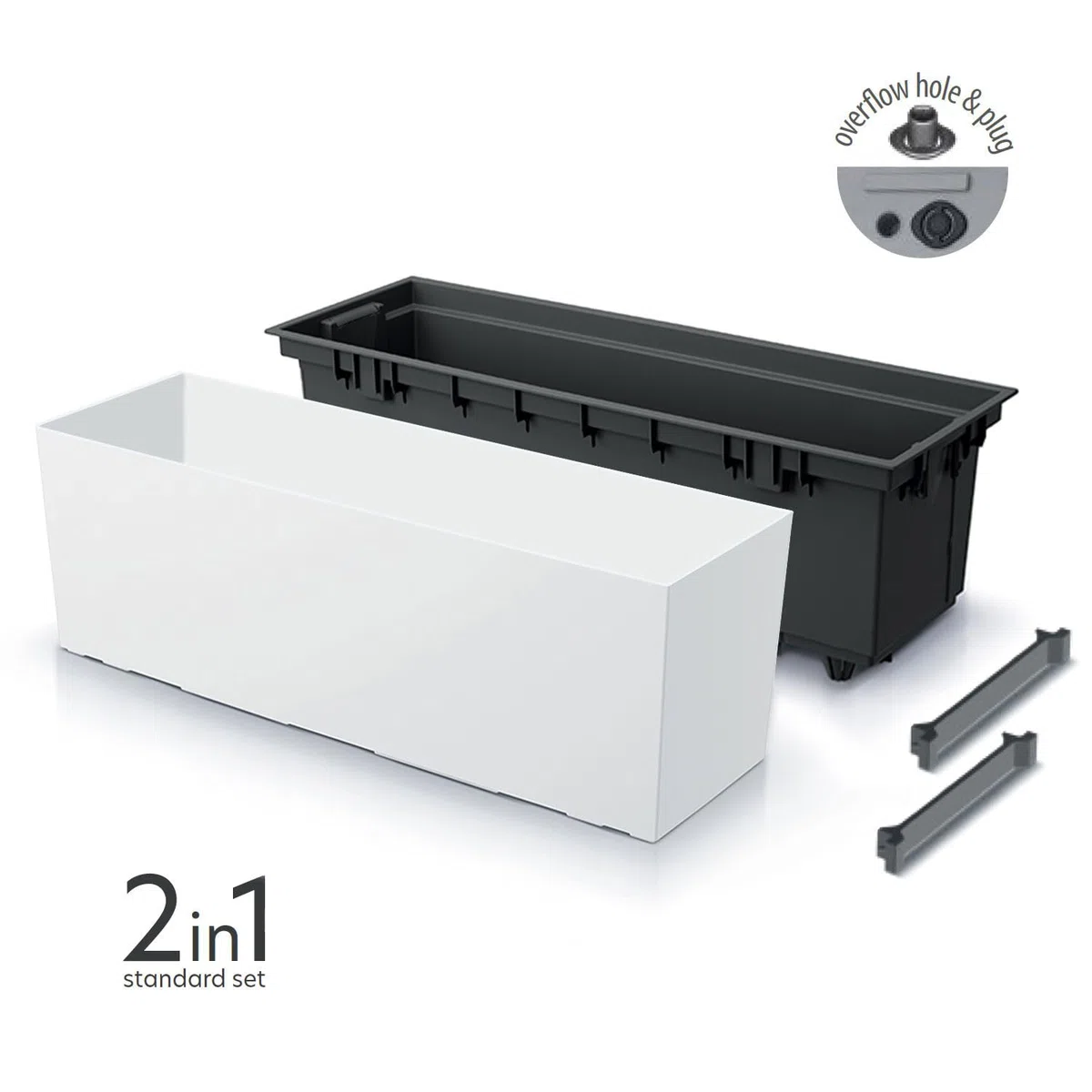 IMJ-Global - Set di 2 Fioriere da Esterno Grandi 77x23,5x24,6cm, Fioriera da Esterno in Plastica Moderni, Vaso da Esterno da Balcone Resistente alle Intemperie Perfette per Arredare Interni (Bianco)