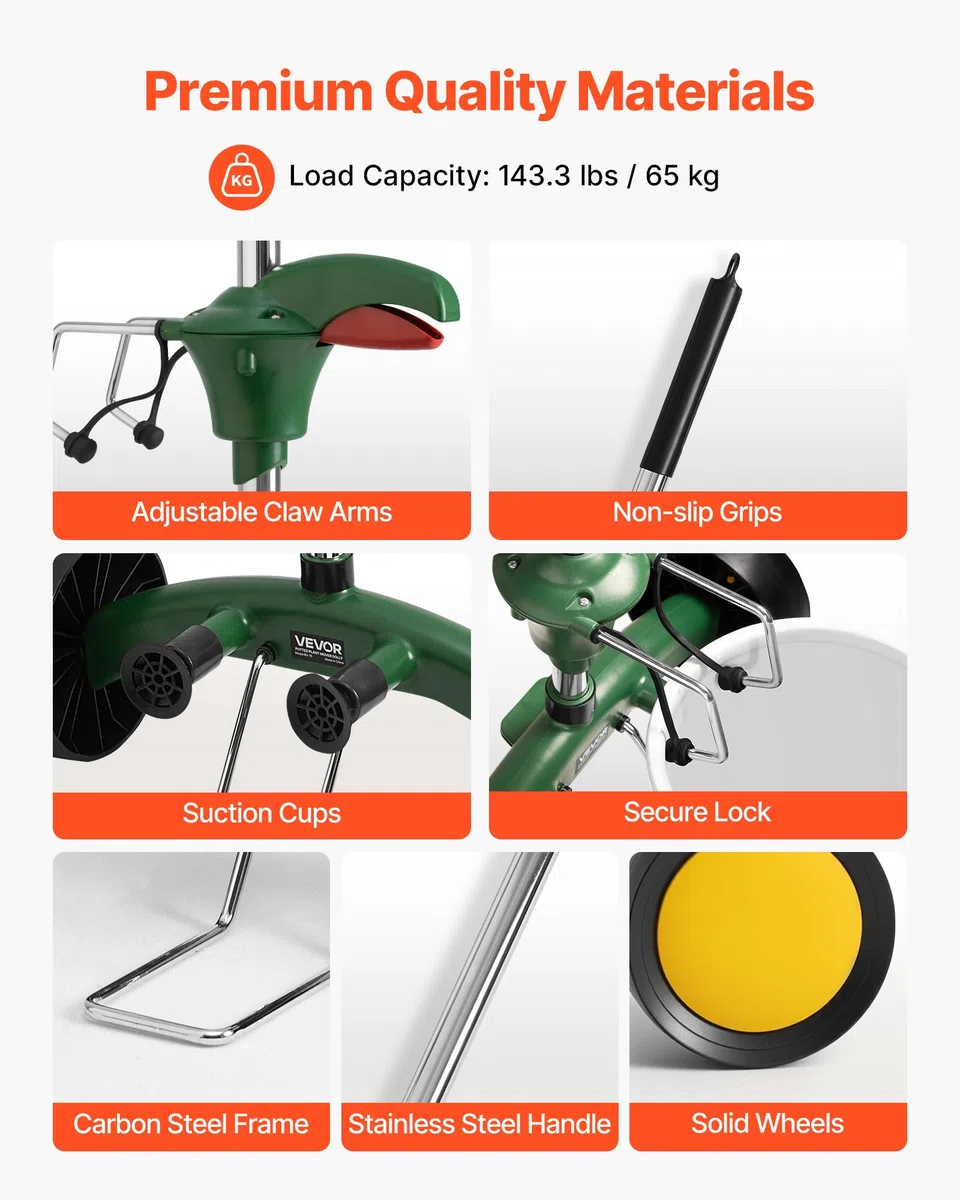 VEVOR Carrello Porta Piante in Vaso da Giardino, Carrello per Traslochi di Vasi Trasporta Piante con Braccio ad Artiglio Regolabile, capacità di Carico 65 kg, per Giardinaggio