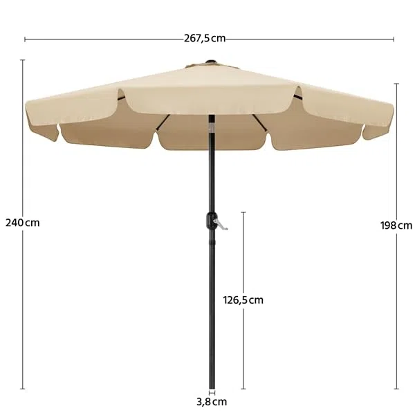 Yaheetech Ombrellone da Giardino Esterno con Bordatura 8 Stecche Manovella Parasole Protezione UV per Spiaggia Balcone Terrazzo Mercato Reclinabile Ecrù