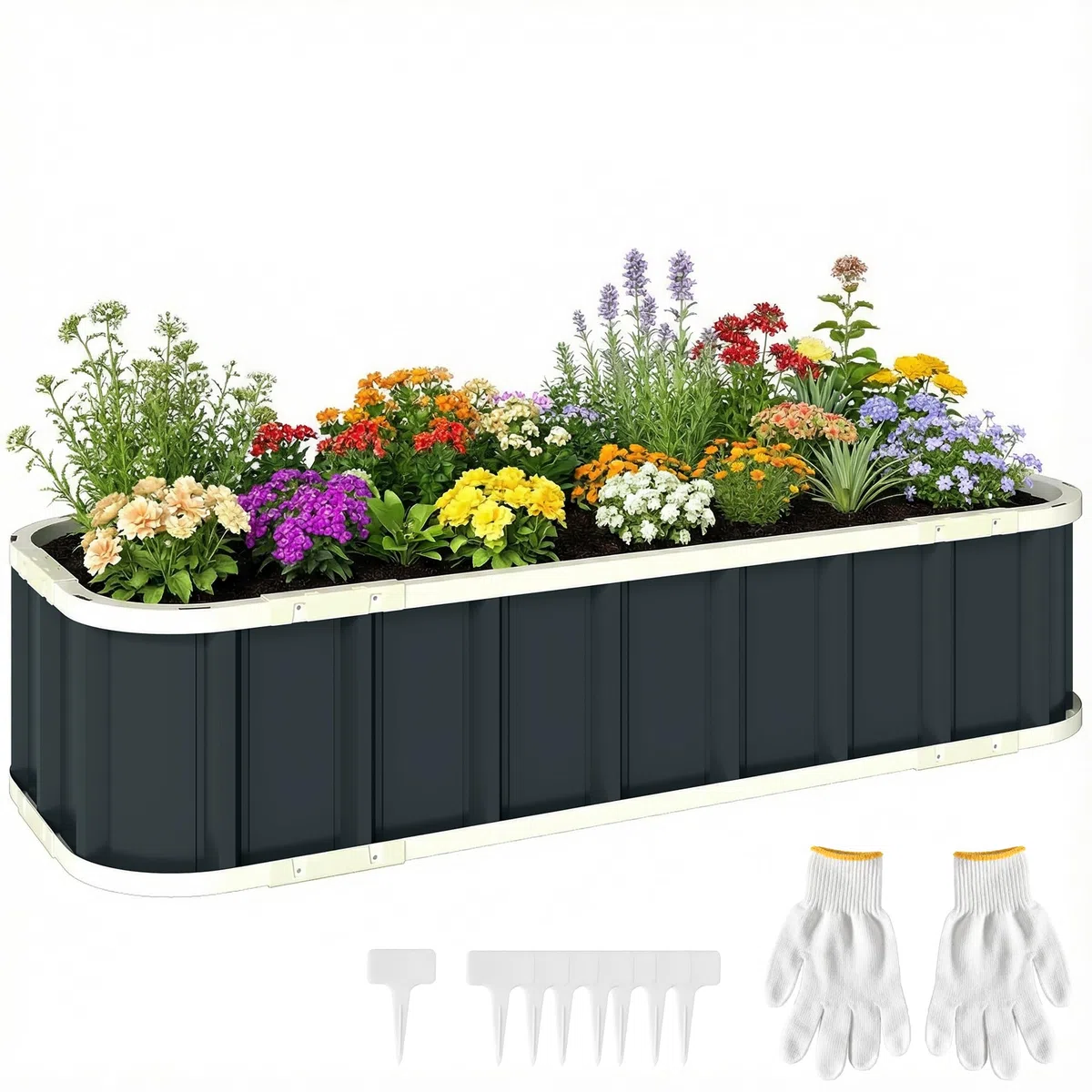 Outsunny Letto per Orto Rialzato da Esterno con Fondo Aperto, Guanti, Bordi Piegati, Fioriera da Esterno in Acciaio Zincato, per Piante, Fiori, Verdure Balcone Giardino, 136x52x31 cm, Grigio Scuro