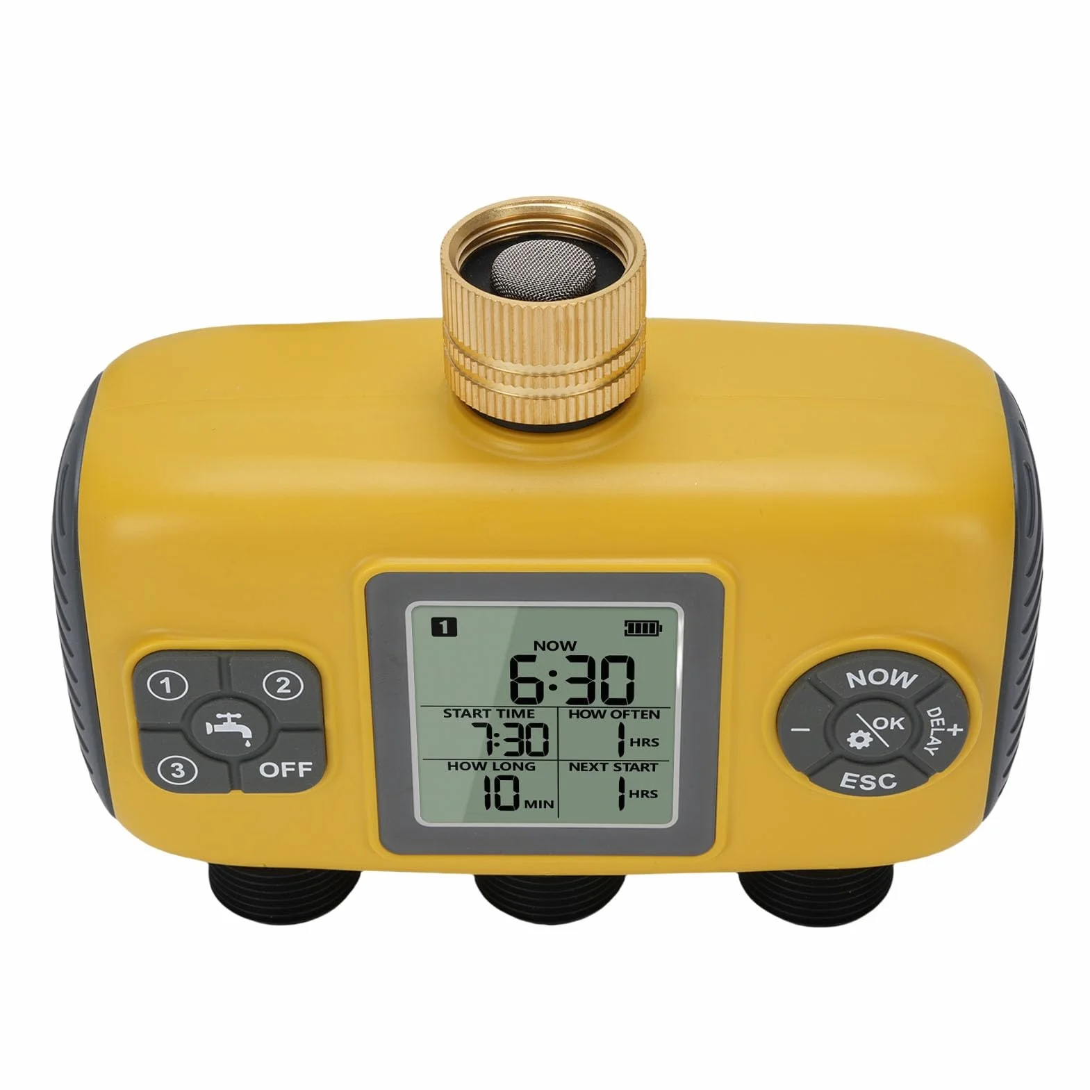 Timer per irrigatore a 3 uscite con ingresso in ottone, timer programmabile per tubo con ritardo pioggia e controller manuale di irrigazione automatica per cortile e prato